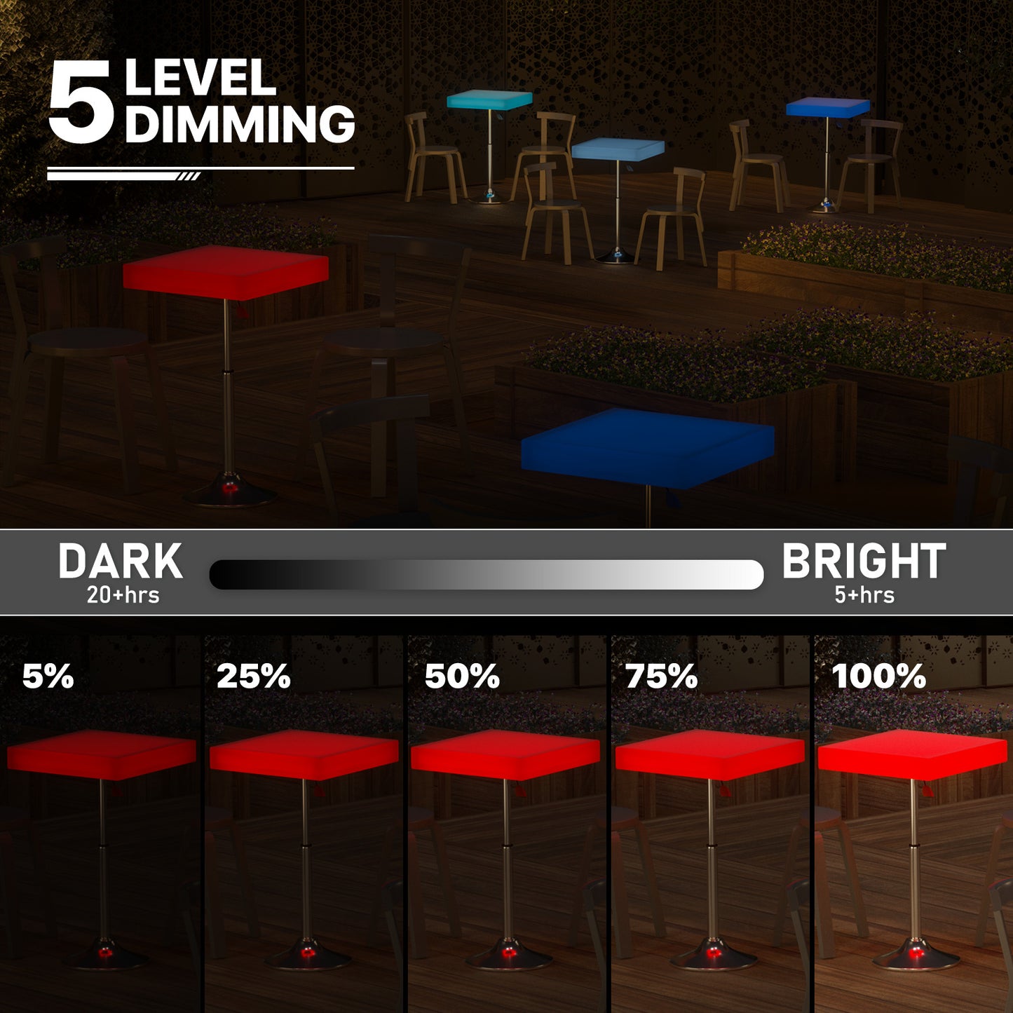 LED - Table - Square - Adjustable Height - 16 Colors Remote Control