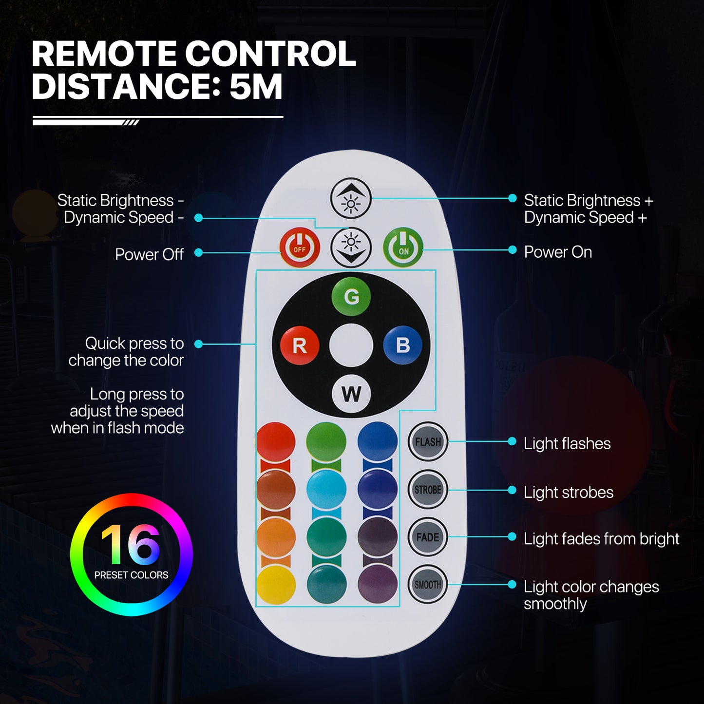 LED - Decor Light - 12''Ball - 16 Colors Remote Control
