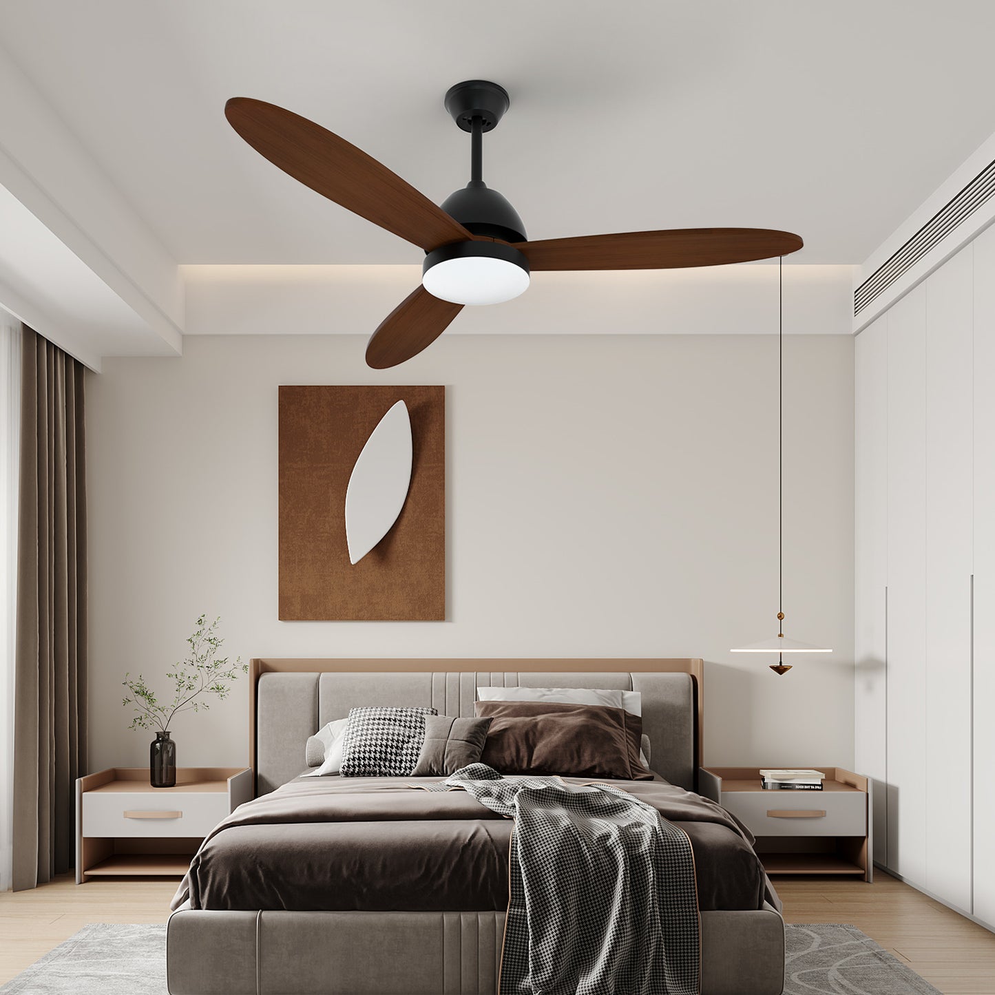 52" LED Ceiling Fan - 3 Blades - 3 Color Changing - 6 Speeds w/2 Down Rods