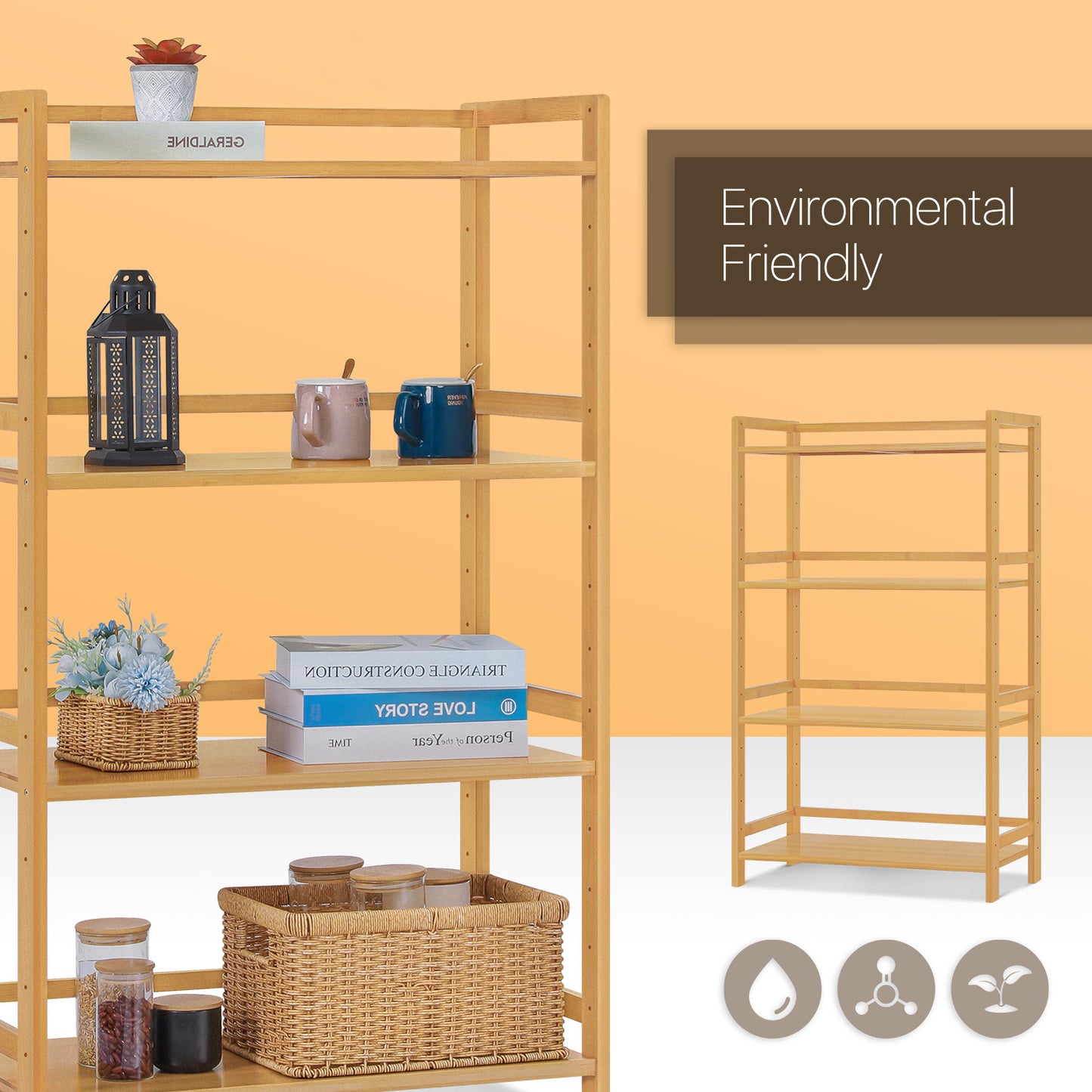 Adjustable Stand Alone Multi-Functional Shelf - 4 Tier - Natural