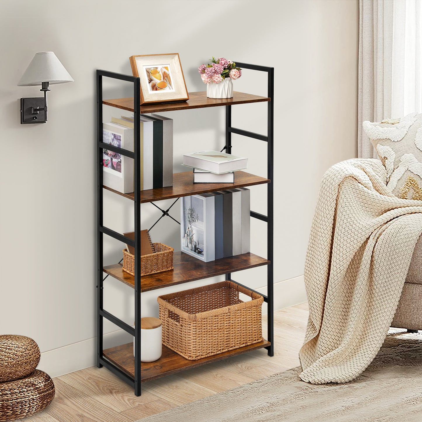 Multipose-use Bookcase Storage Rack 24"x12"x47.5" - 4 Tier