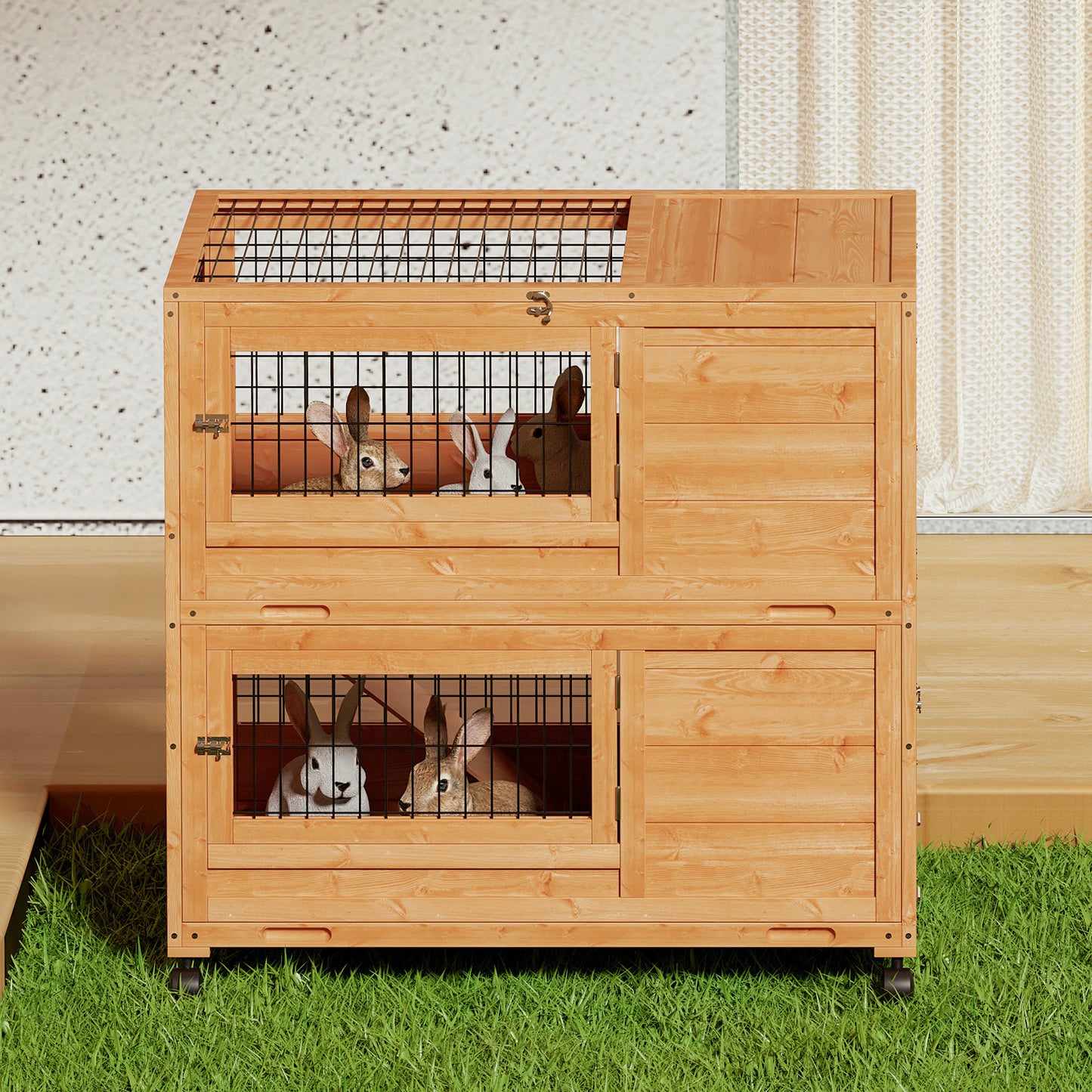 Wooden Chicken Coop Rabbit Hutch - 35.5'' Length - w/4 Wheels