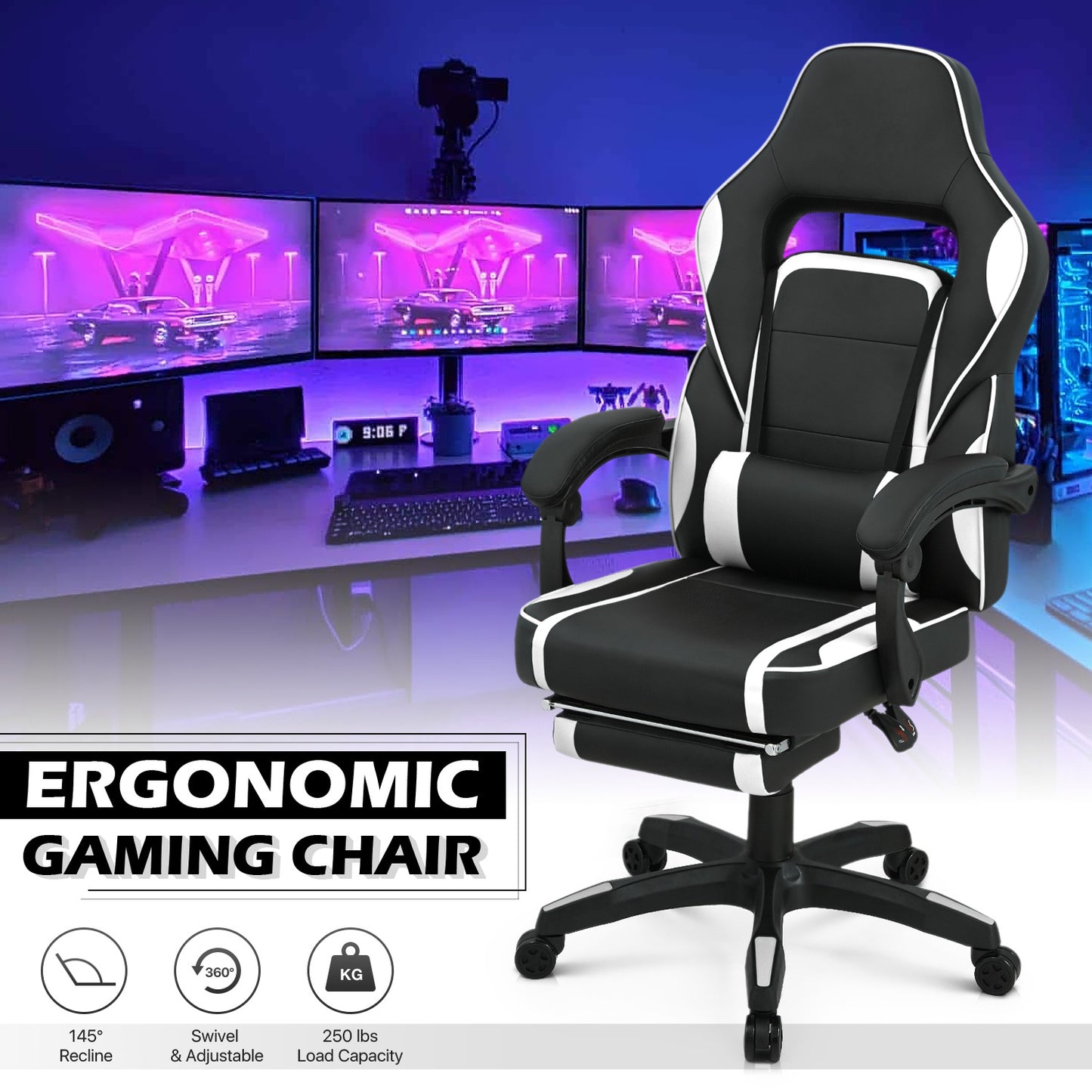 Reclinable Gaming Chair w/Footrest #003