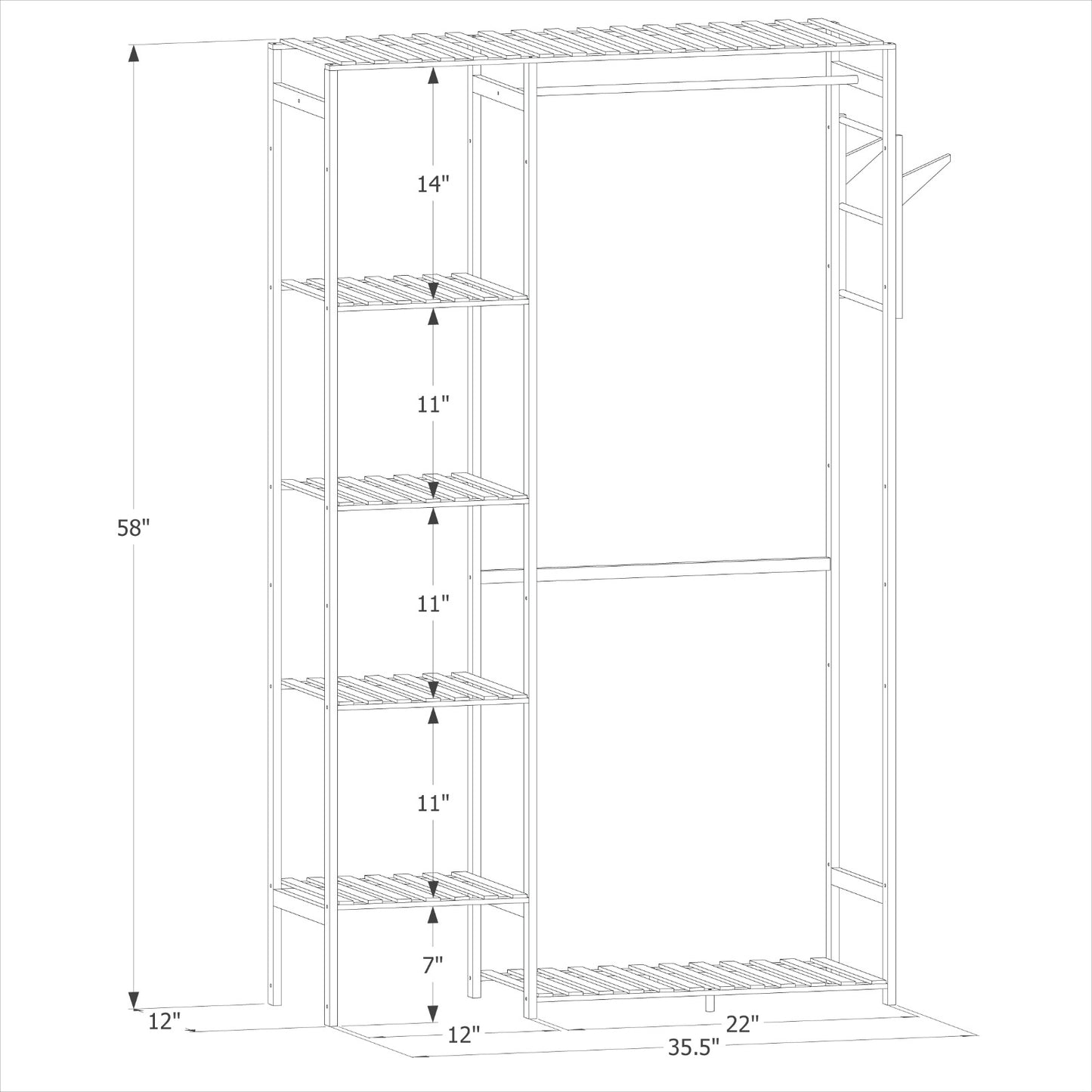 Garment Cabinet Clothes Organizer - Single Rack - Natural