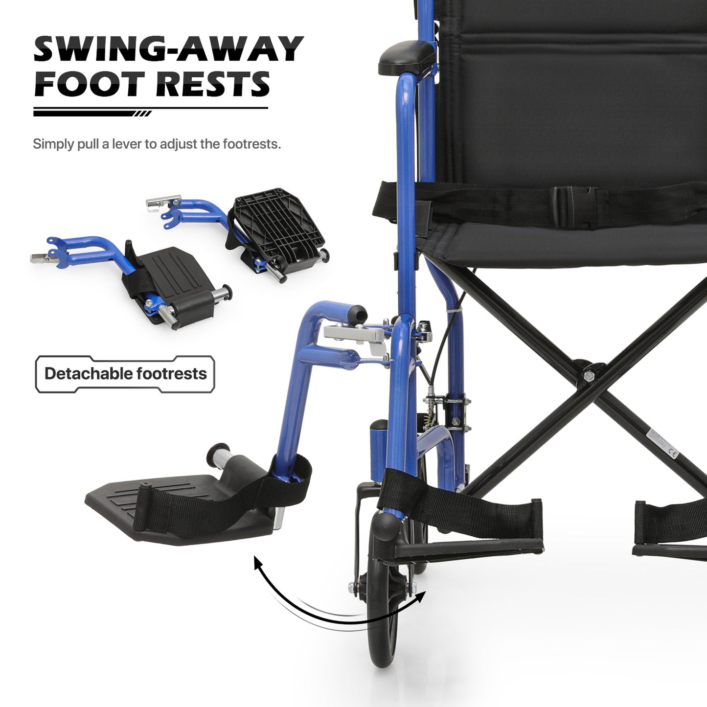Lightweight Transport Wheelchair - FDA Approved, with Handbrakes, Blue