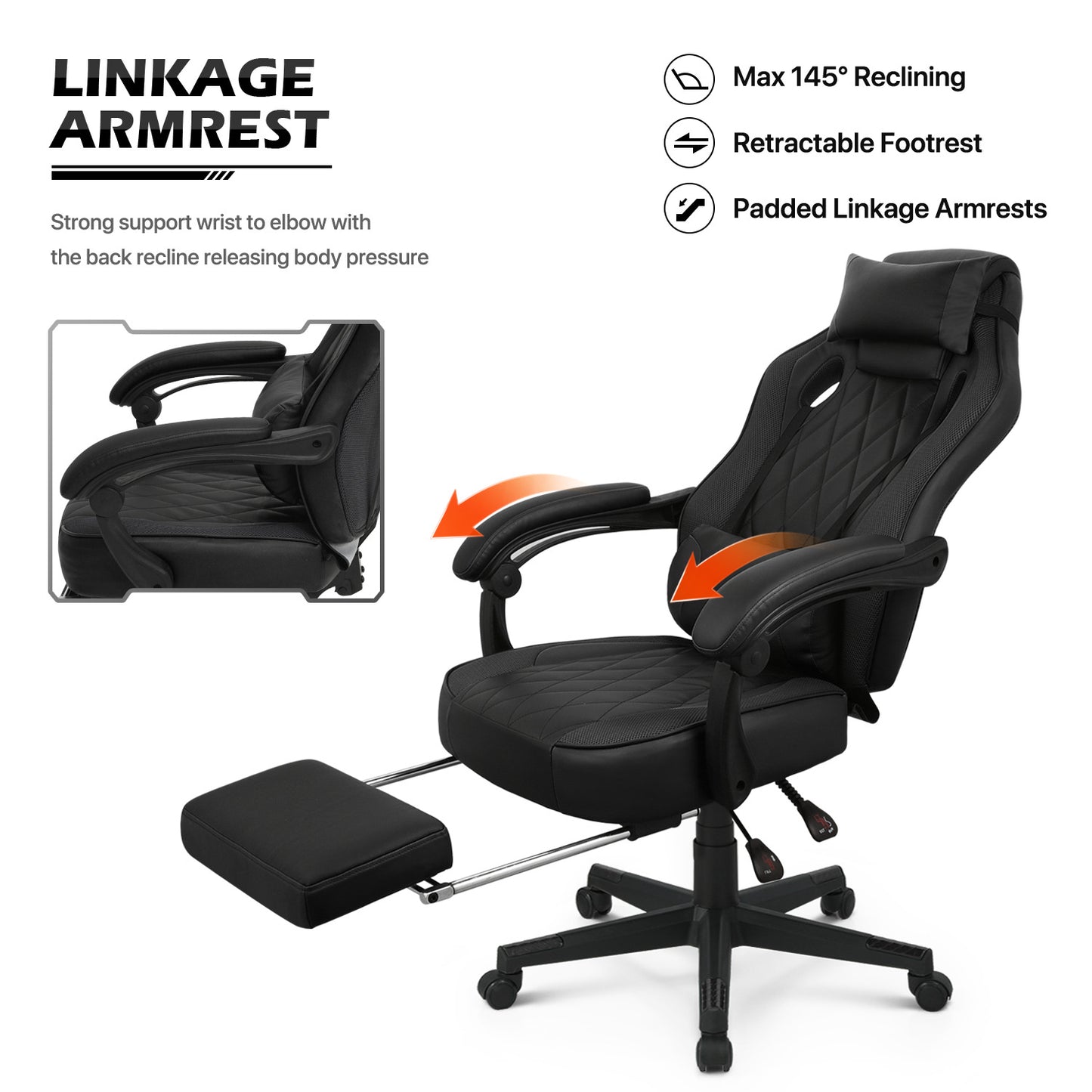 Reclinable Gaming Chair w/Footrest #002