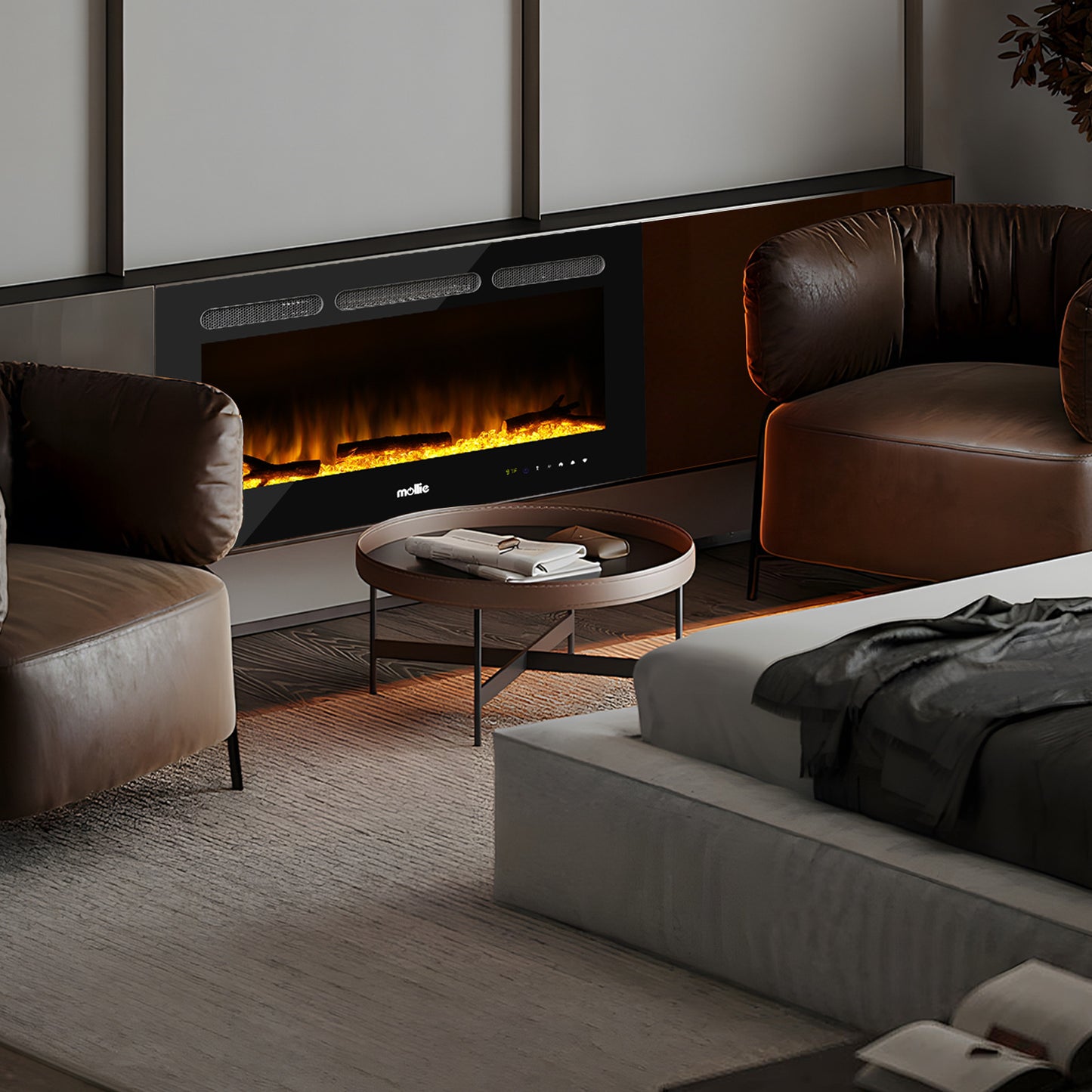 36" Wall Mounted Electric Fireplace - 1400W Space Heater - 8 Flame Colors 4 Brightness Level - with Remote