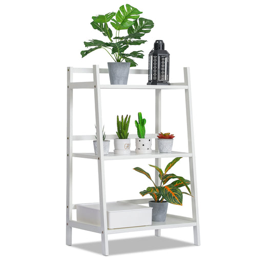 Simplified Trapezoid Multi-Functional Flower Plant Rack - 3 Tier - White