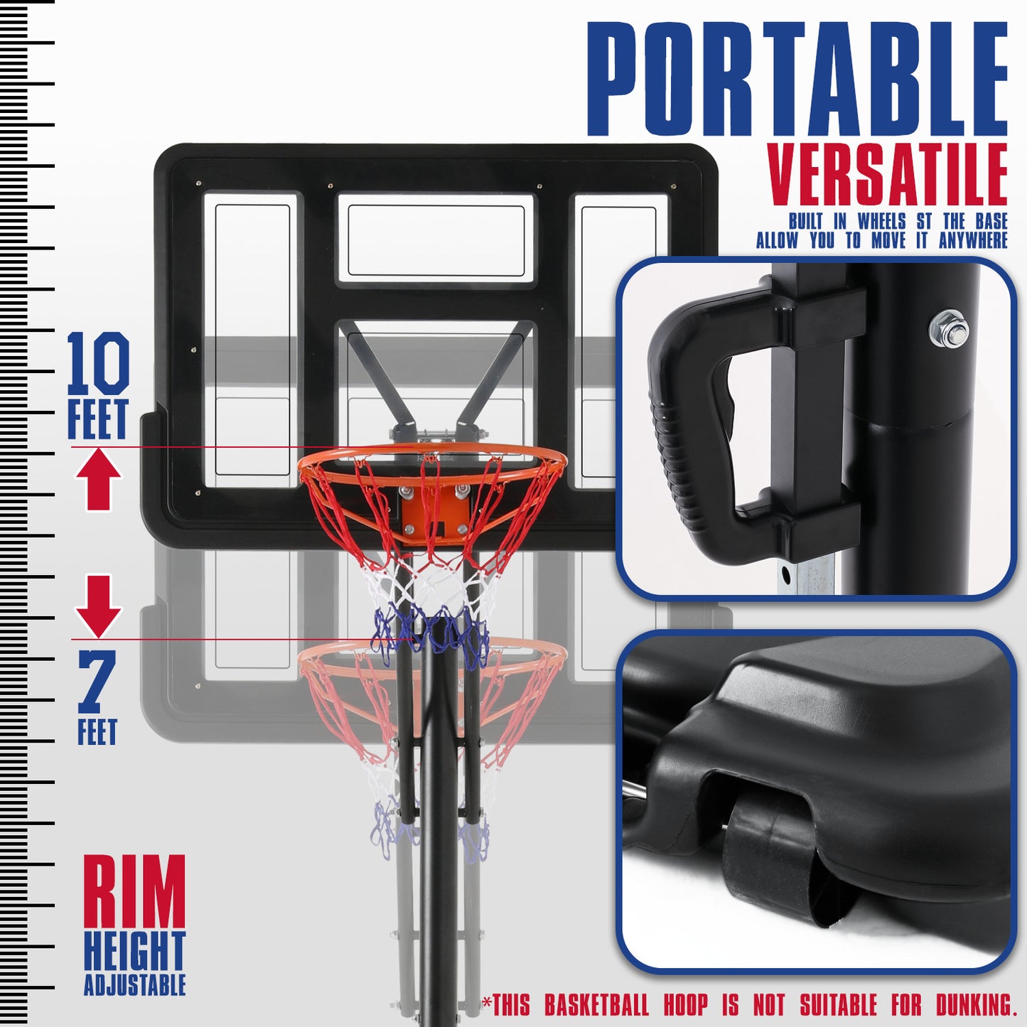 10 Ft Adjustable Height Portable Basketball Hoop w/Standard Rim
