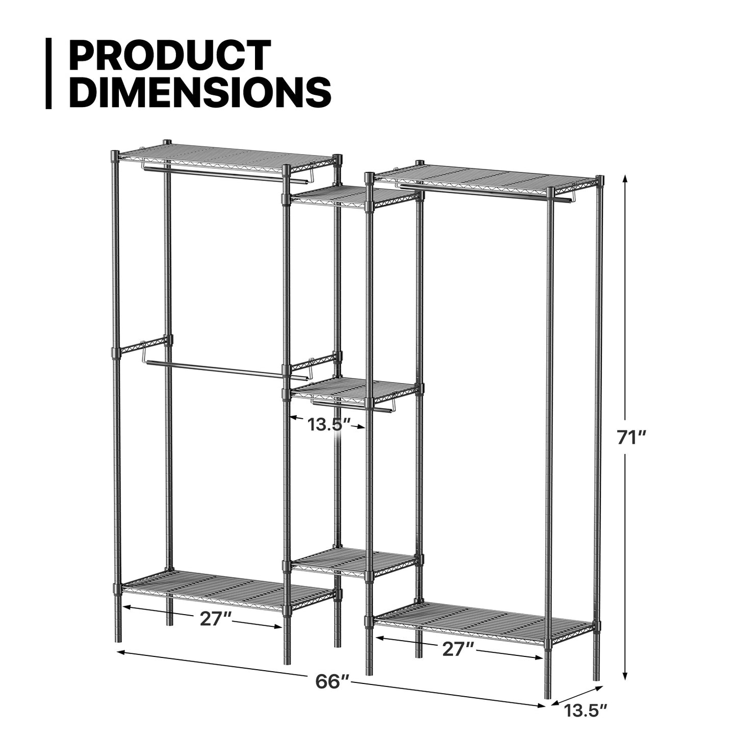 Carbon Steel Adjustable Clothes Rack - 67'' Length