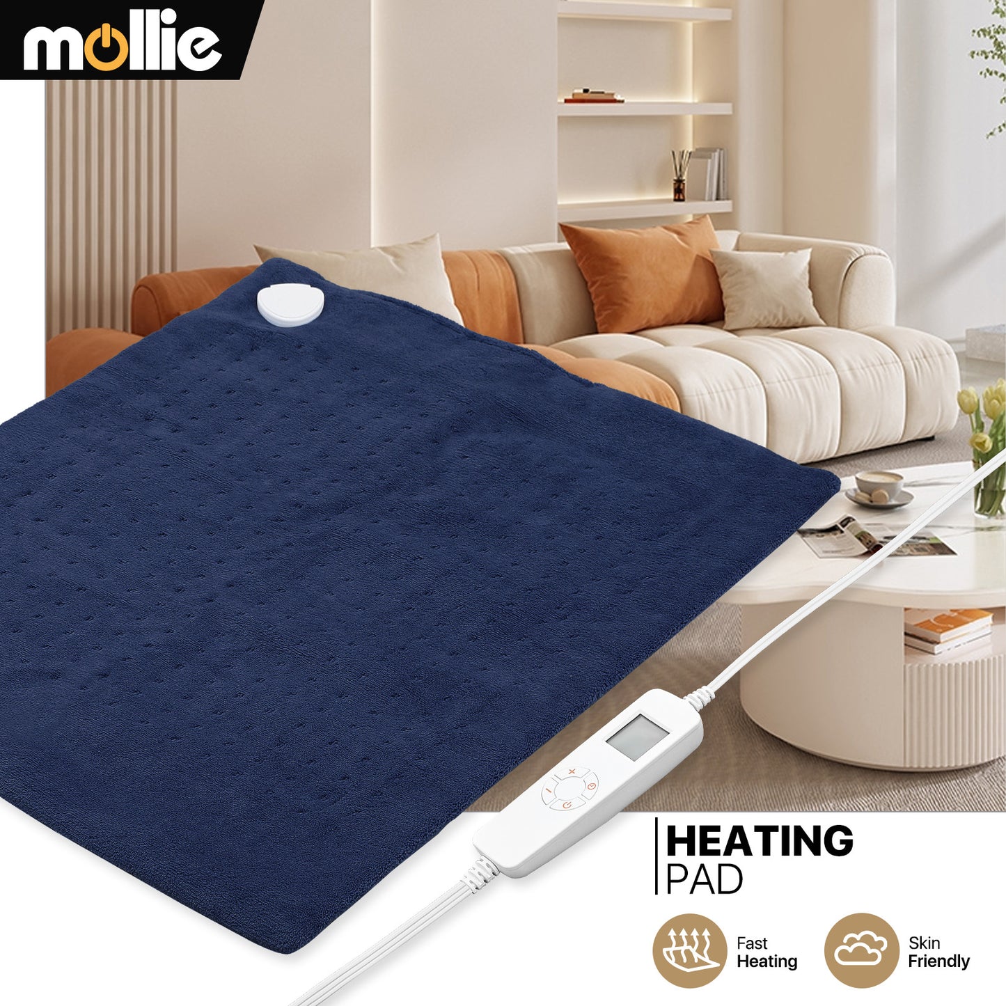 20" x 24" Electric Heating Pad - Coral Fleece + Knitted Fabric - Half an Hour Timer + 6 Heating Levels