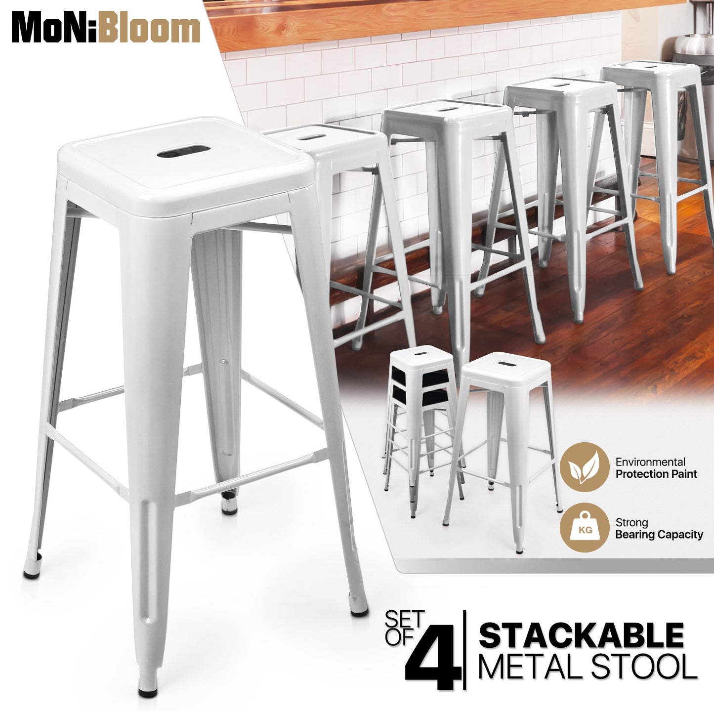 4 Pcs 30.5" Stackable Bar Stool