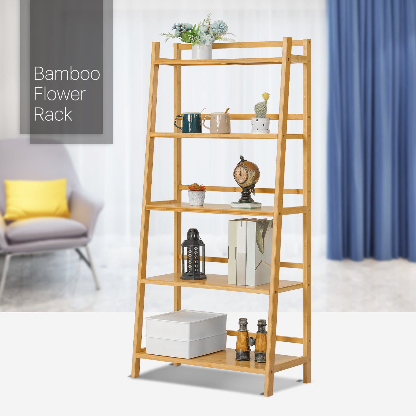 Simplified Trapezoid Multi-Functional Flower Plant Rack - 5 Tier - Natural