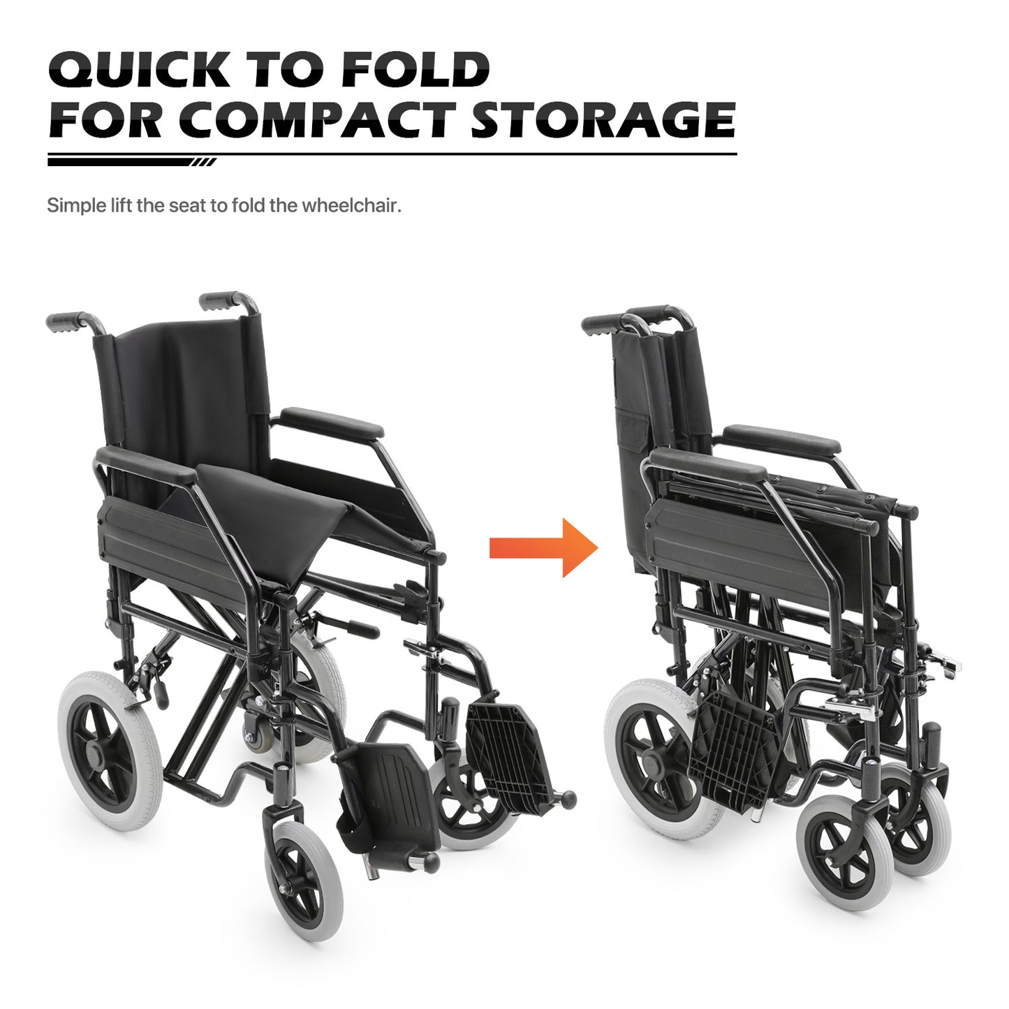 Transport Wheelchair - PU Solid Tyre - Black