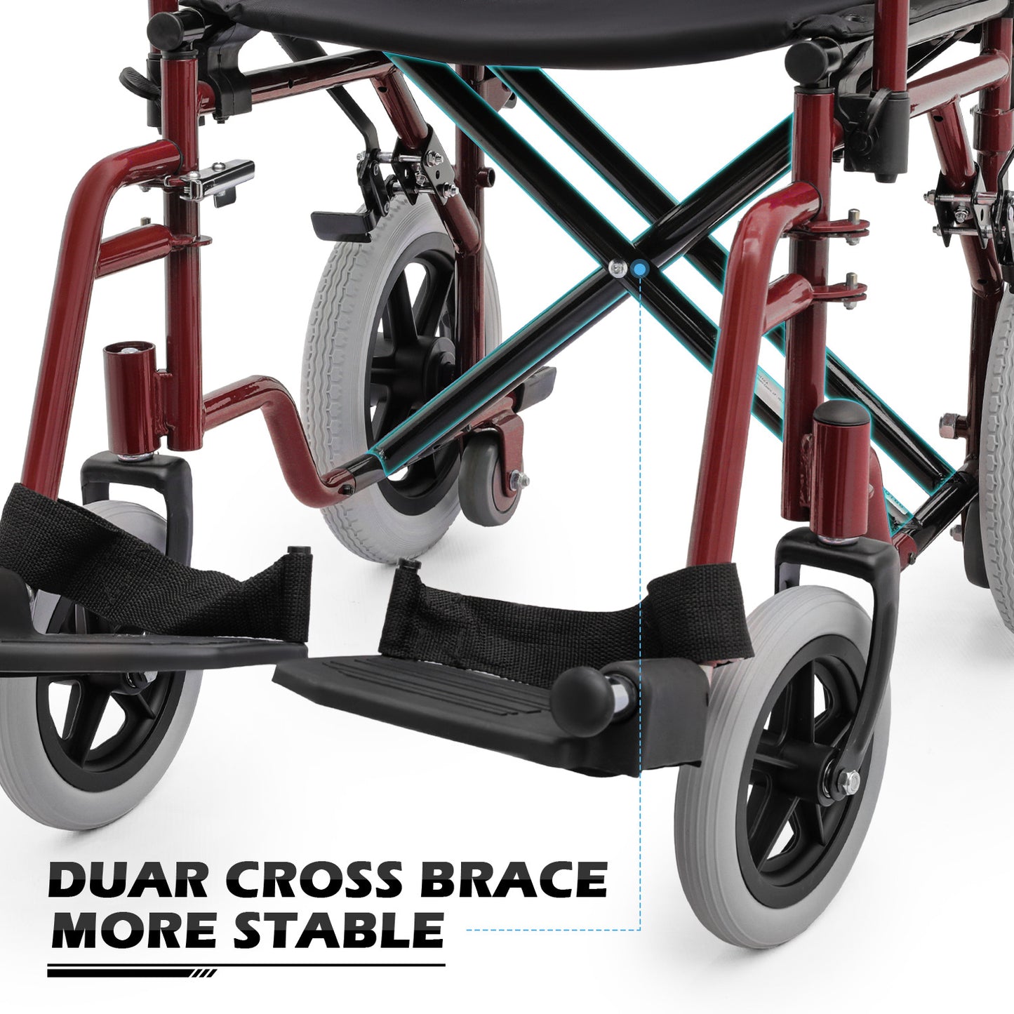 Transport Wheelchair - PU Solid Tyre - Red