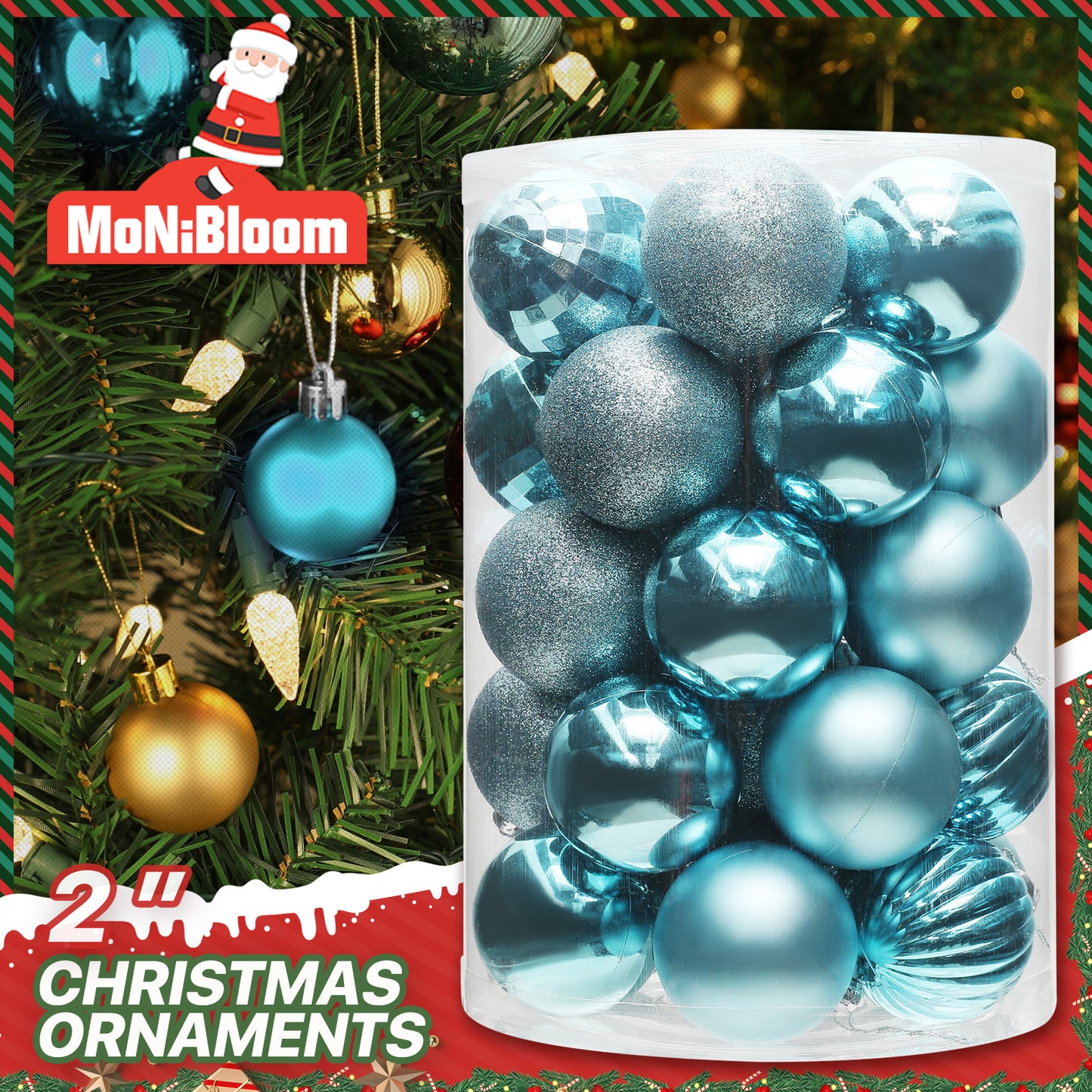 Ball Ornament - 2'' Diameter - 34PCS - 5*Shiny 5*Pumpkin 5*Mirrored 9*Glitter 10*Matte