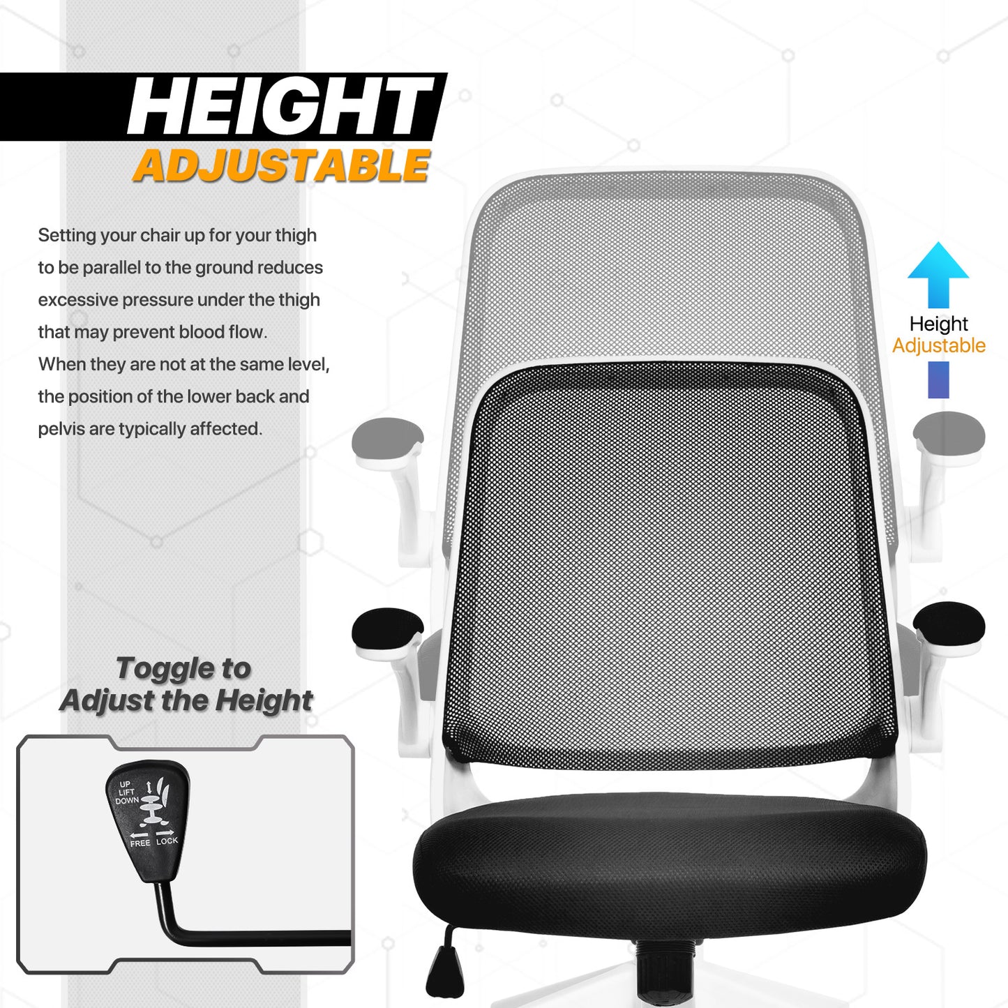 Adjustable Armrest Task Chair - Black - 29" x 47" Studded Mat Set