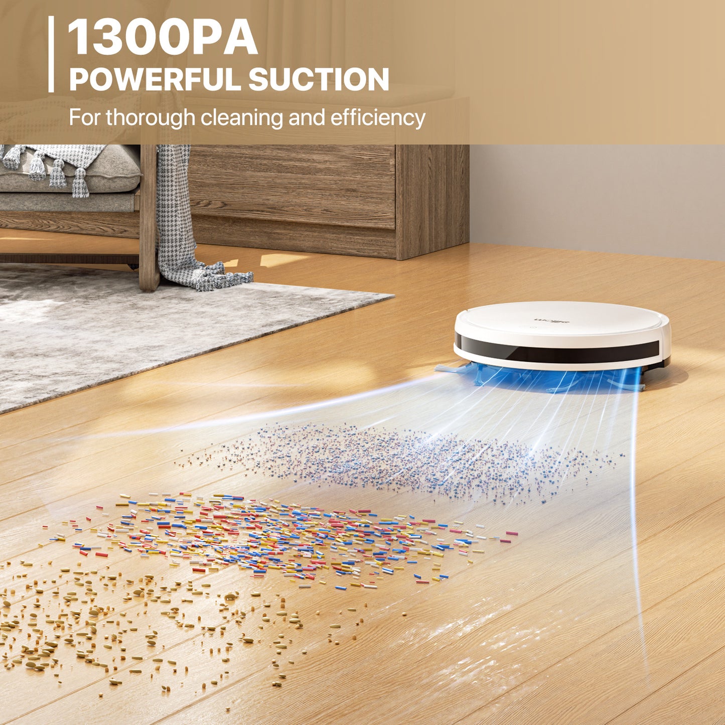 Robot Vacuum - 310ml Dustbin - w/Dry Mop+Remote Control - White