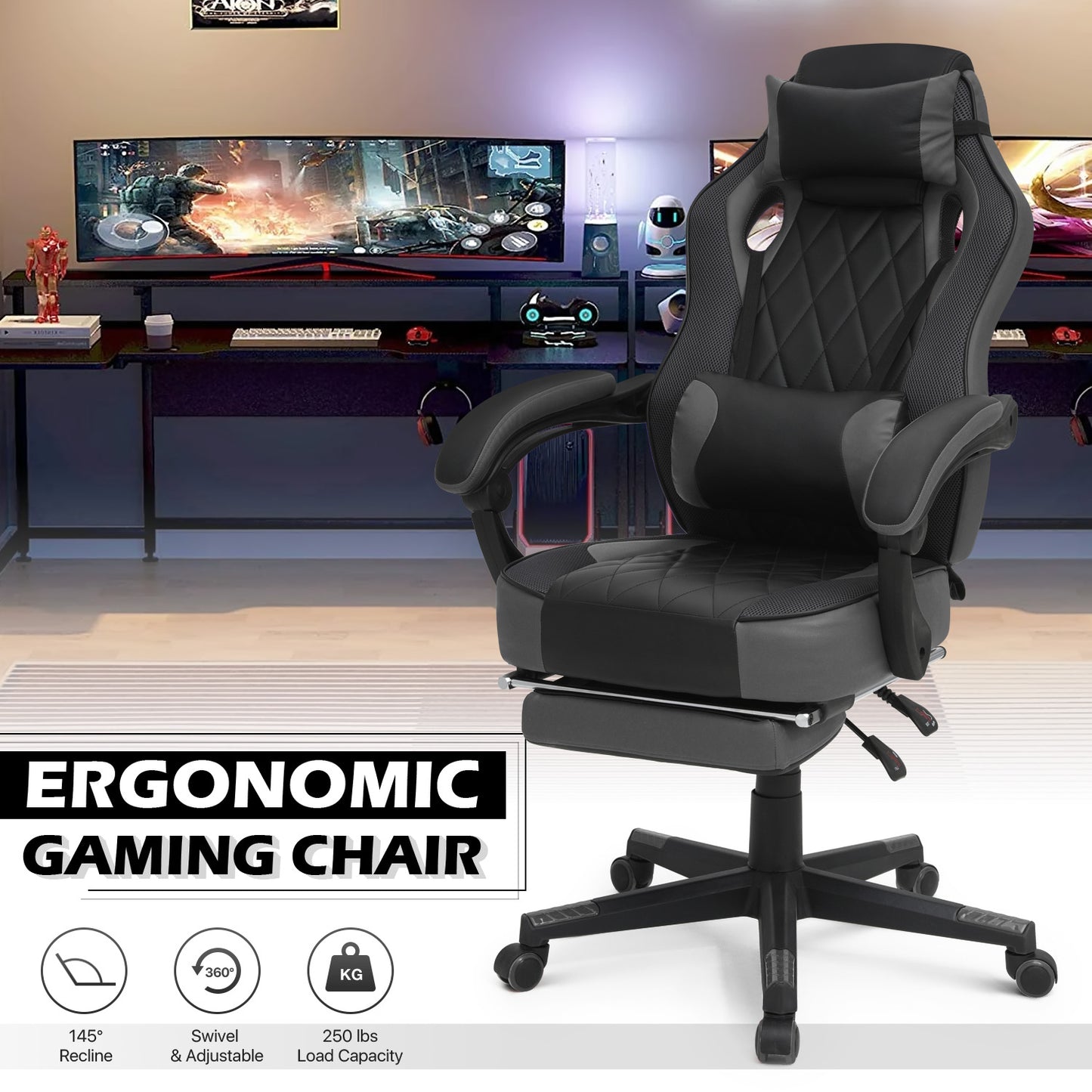 Reclinable Gaming Chair w/Footrest #002