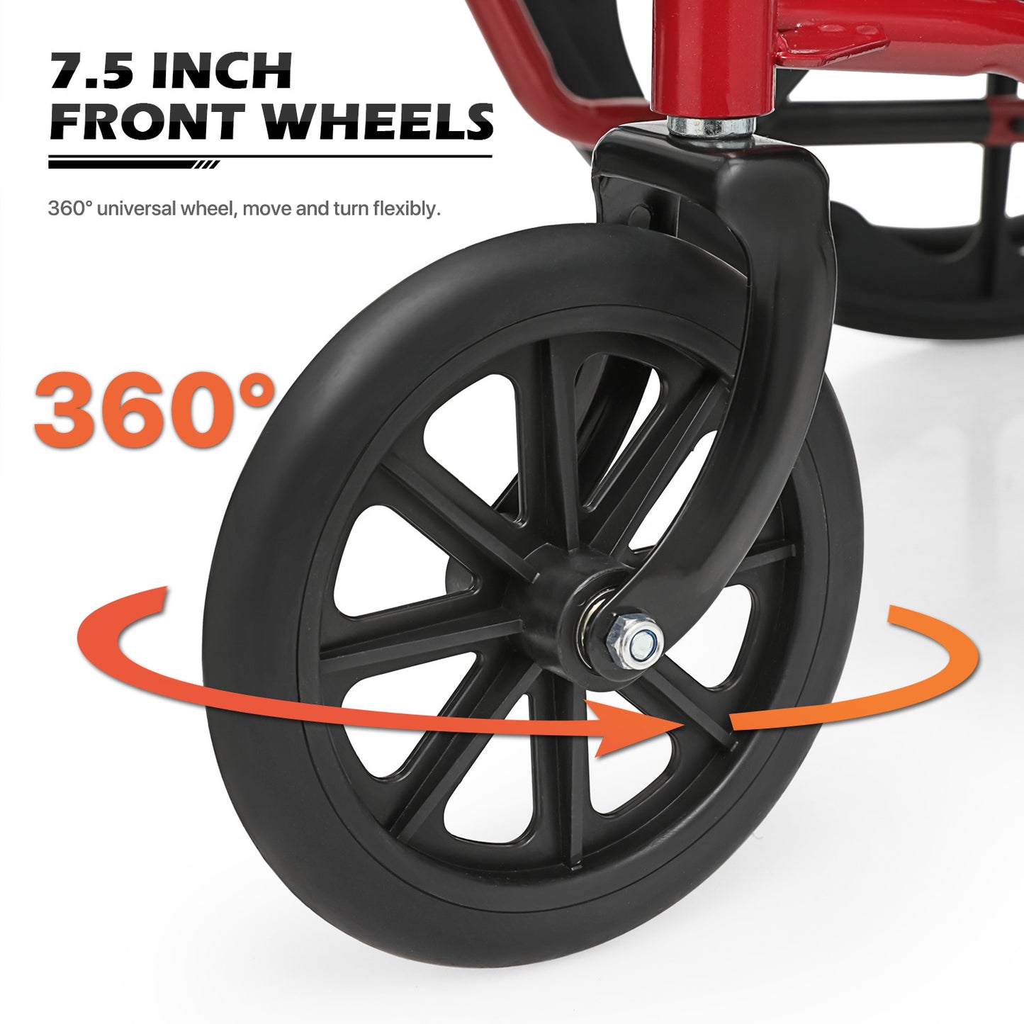 Manual Wheelchair - Red, FDA Approved - 18"x16" Seat