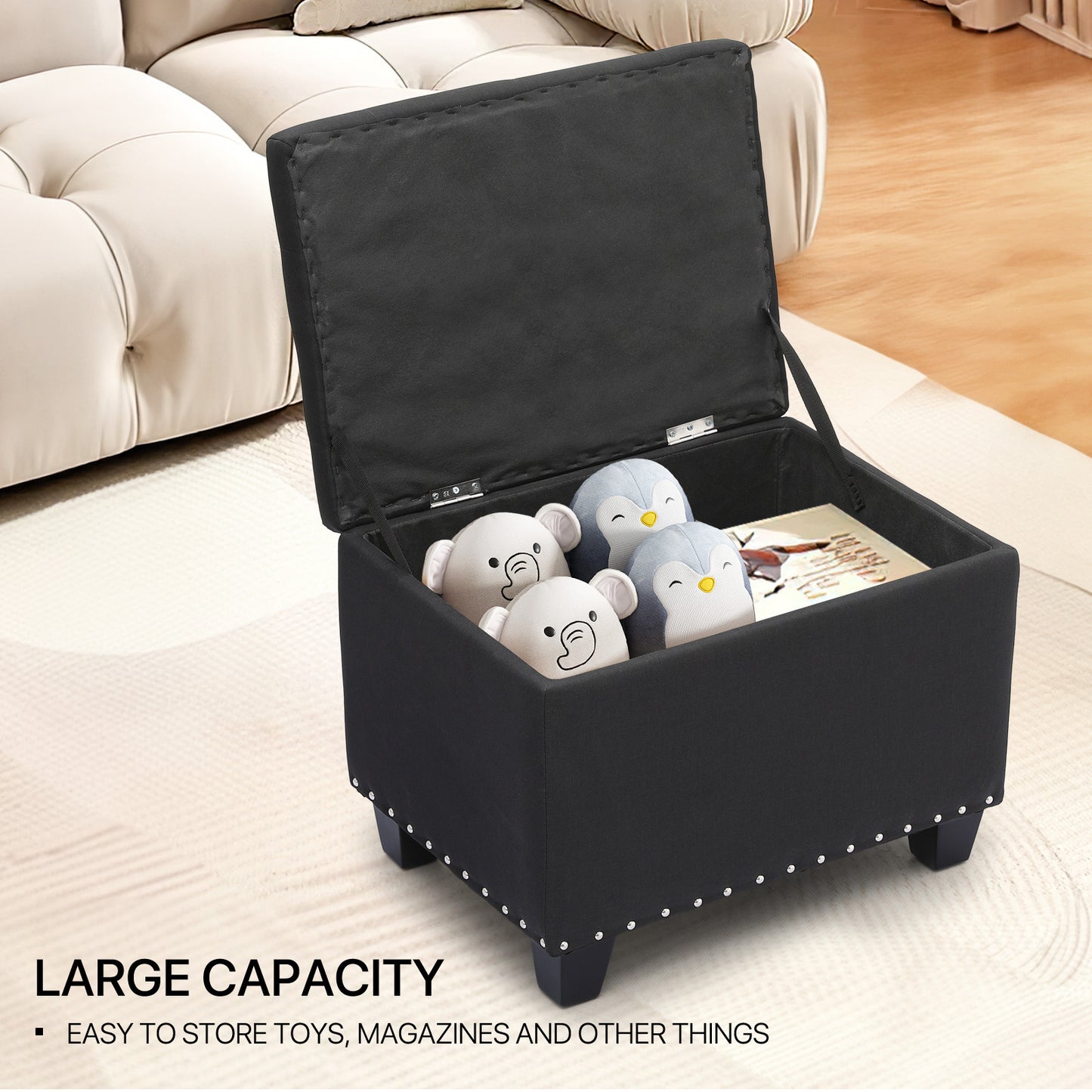 24" Storage Bench Lift Top Tufted Poufs Ottoman Upholstered Footrest Stool