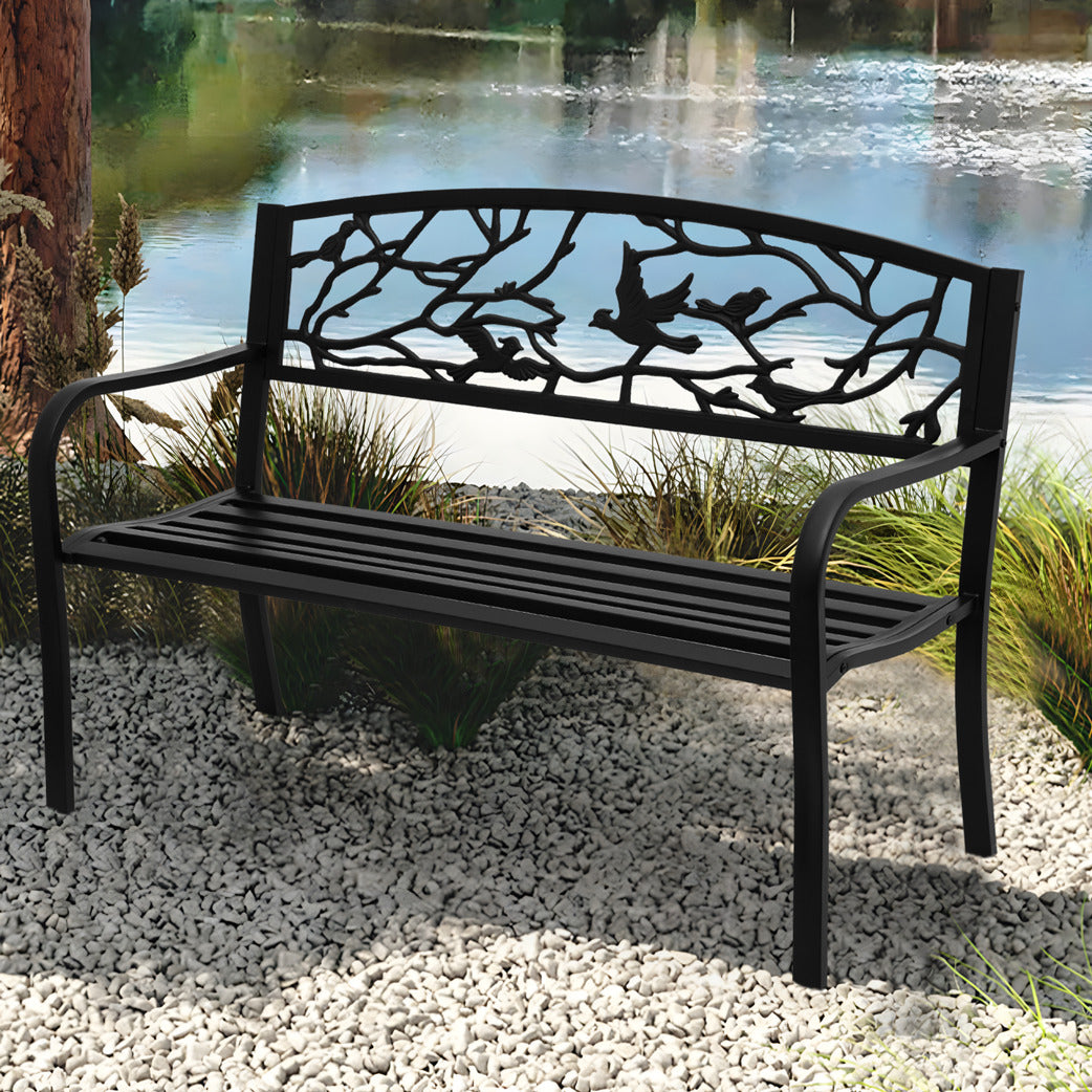 50" Iron Patio Garden Bench - Birds and Branches Pattern