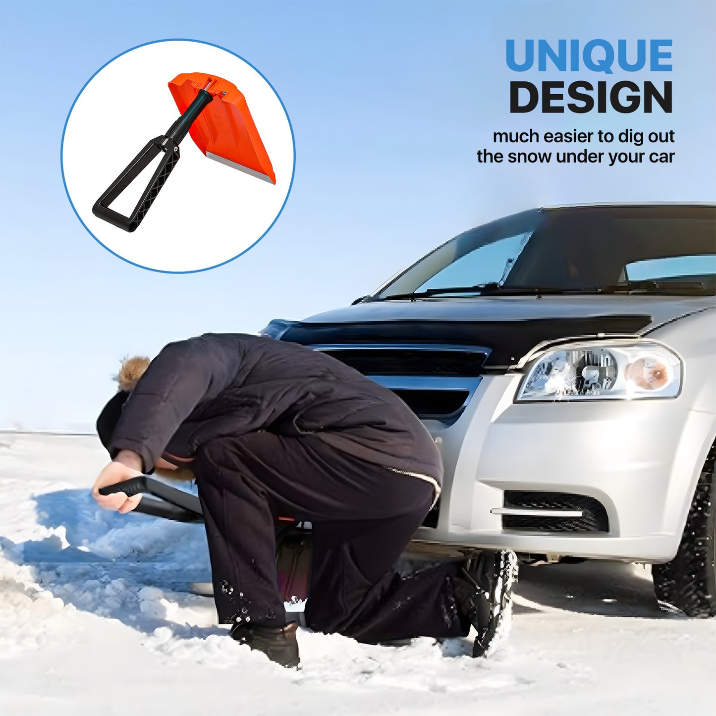 Snow Shovel - 2.1 FT Height - Foldable - Orange