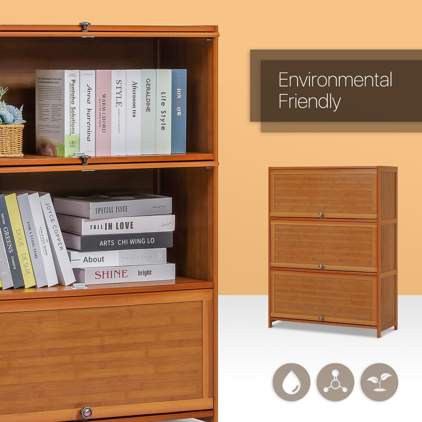 Slide Up Door Multi-Functional Storage Cabinet - 3 Tier - Brown