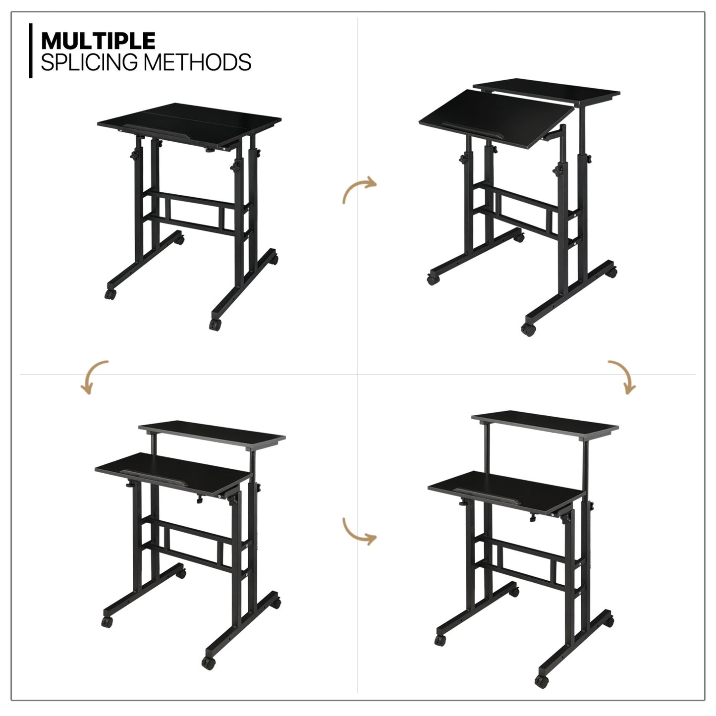 Lifting Tilting Computer Desk w/Monitor Shelf Adjustable Height 28" to 46"