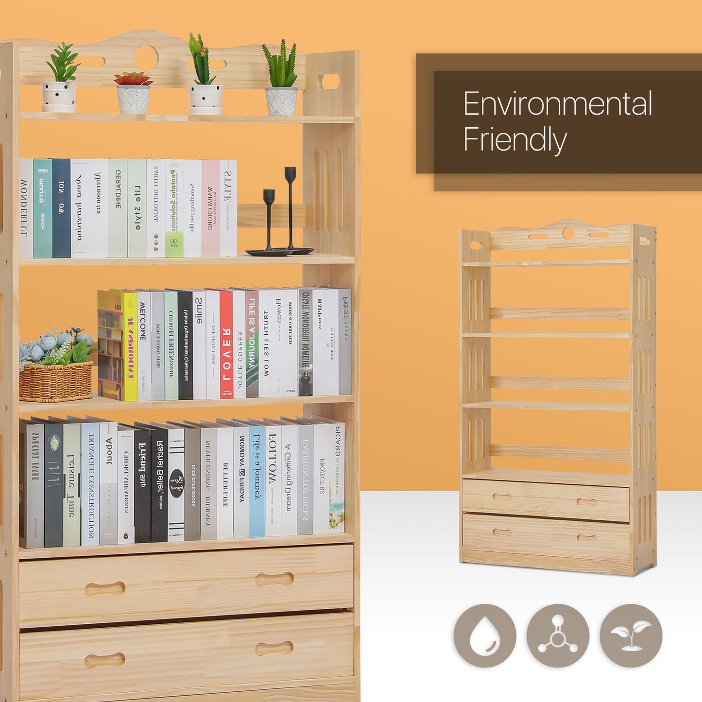 Wooden Display Storage Organizer - 5 Tier - with Drawer - Natural