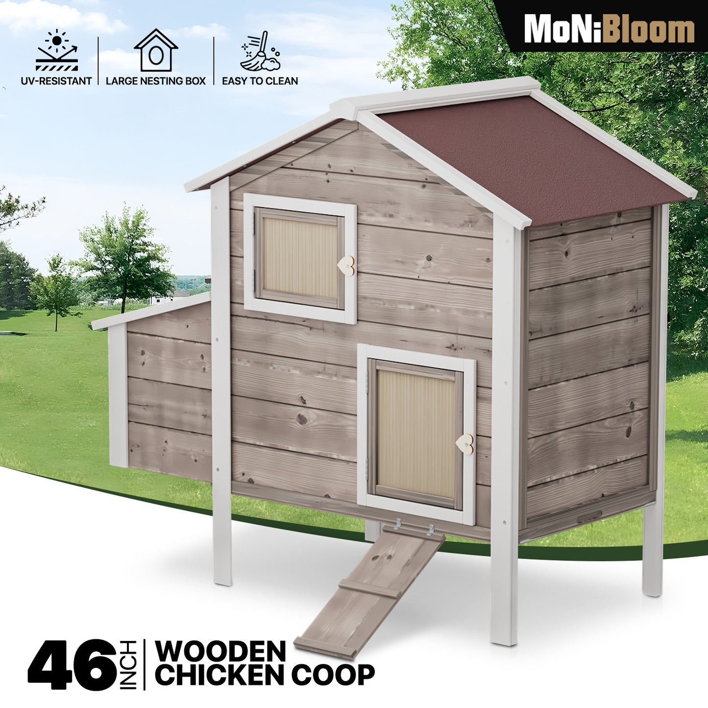 Wooden Chicken Coop with Removable Tray+Ventilation Door+Nesting Box