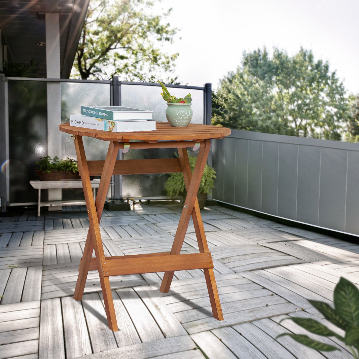 Round Folding Table - Wood - Brown