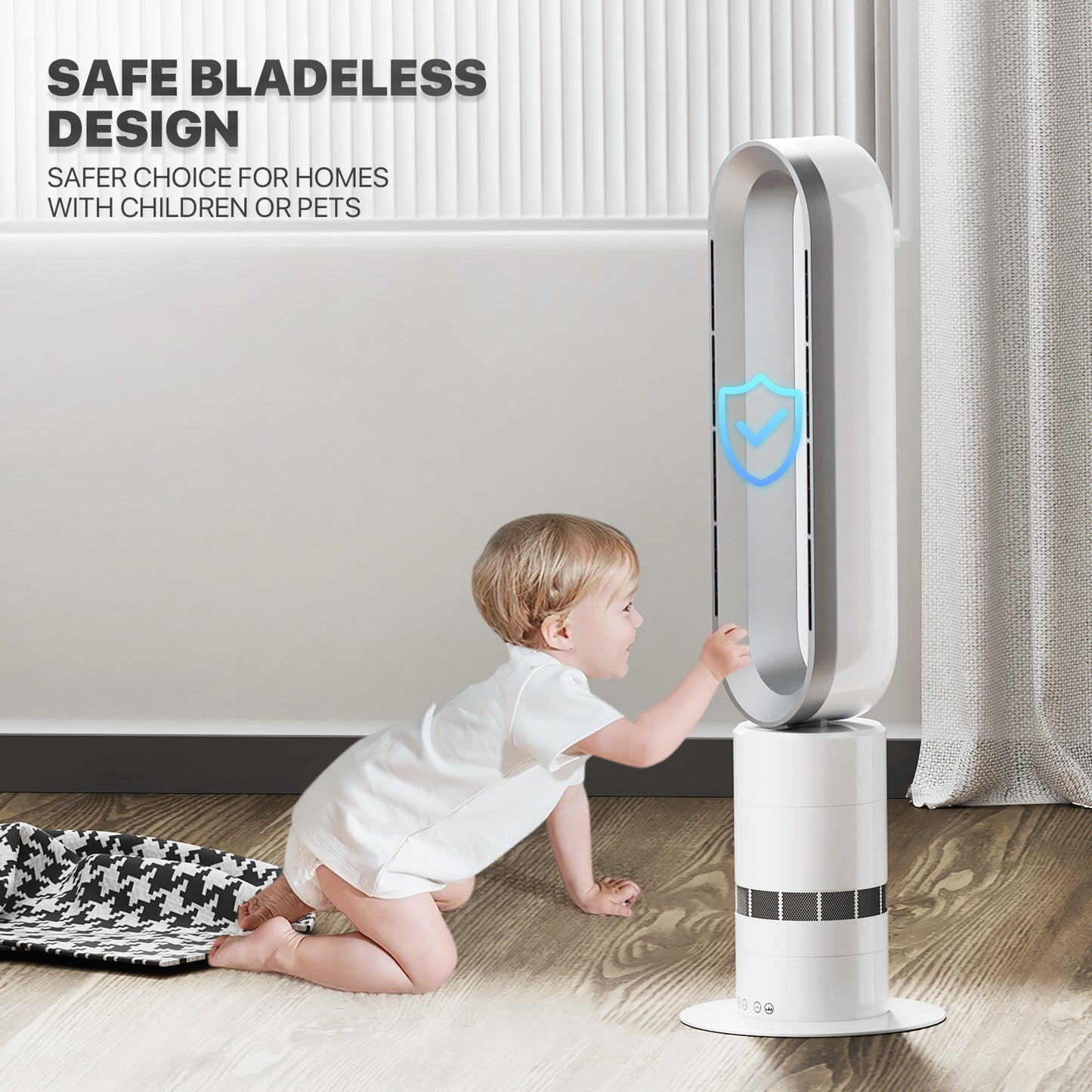 31.5 Inch Bladeless Fan - Space Heater - 10 Speeds Cooling & 3 Speeds Heating
