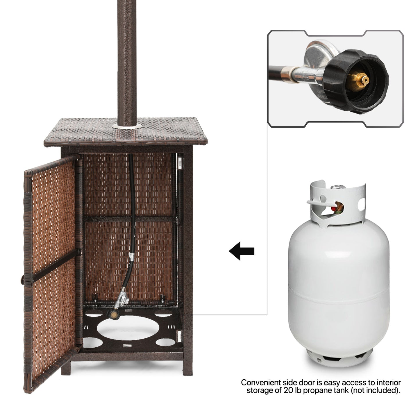 Outdoor 48,000 BTU Propane Patio Heater - w/PE Wicker Table - Anti-Tilt Protection