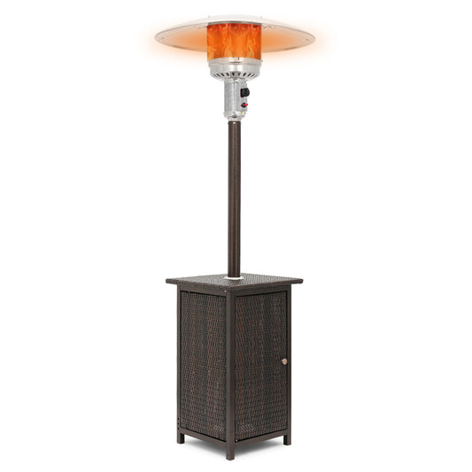 Outdoor 48,000 BTU Propane Patio Heater - w/PE Wicker Table - Anti-Tilt Protection