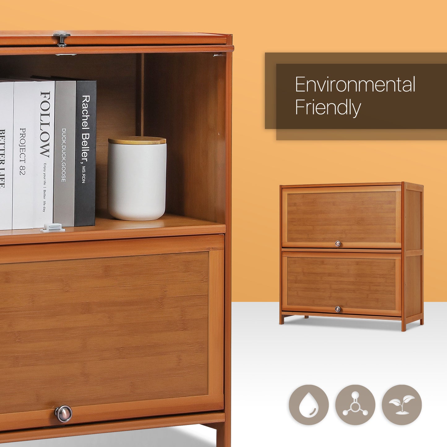 Slide Up Door Multi-Functional Storage Cabinet - 2 Tier - Brown