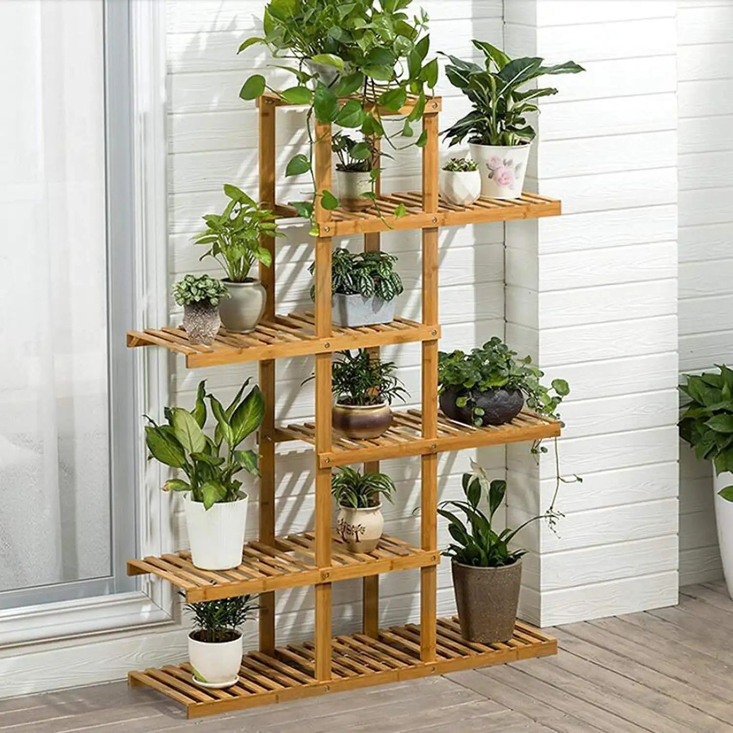 38" Carbonized Wooden Plant Rack