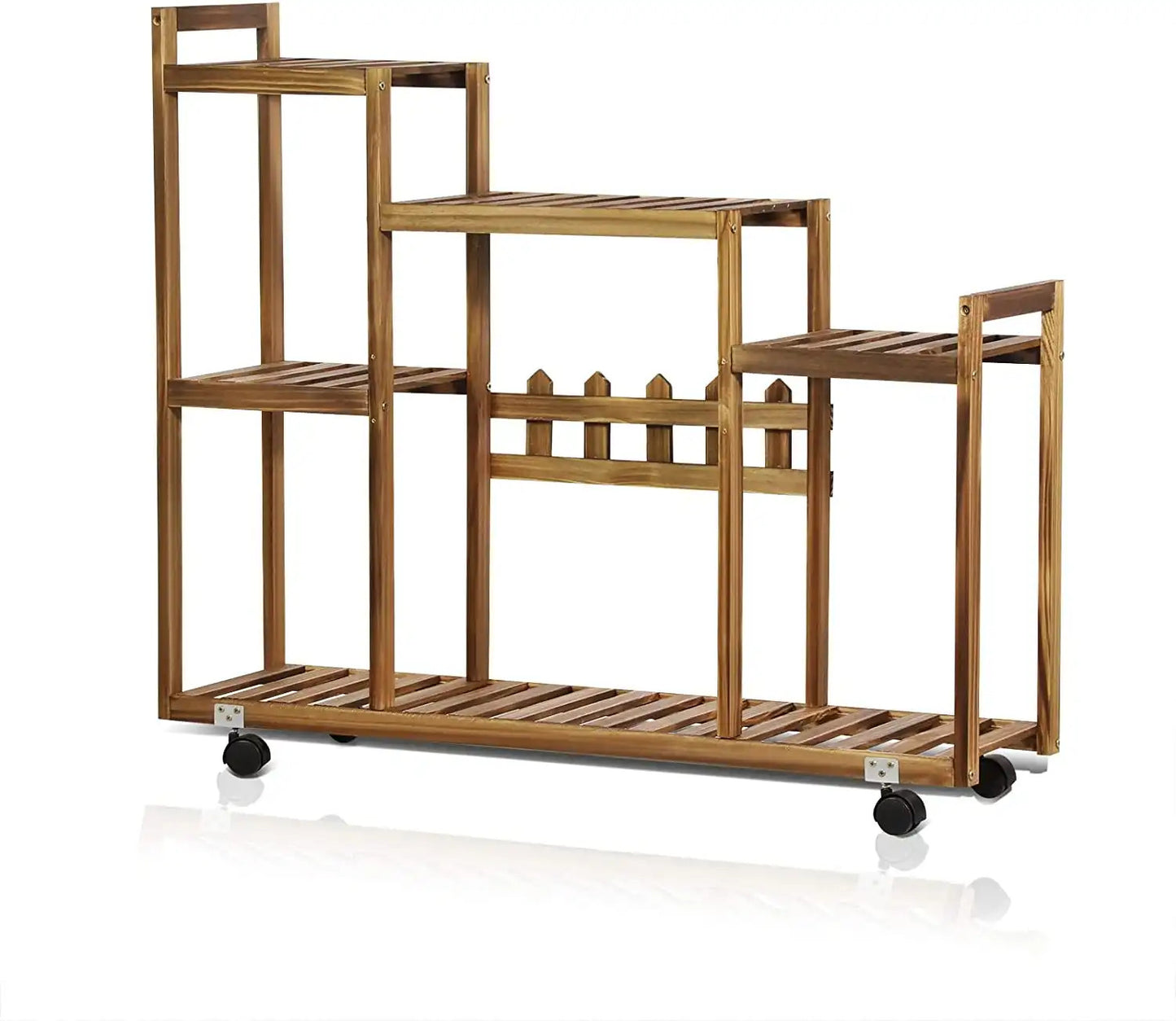 Rolling Multi Tier Wooden Plant Stand - Brown