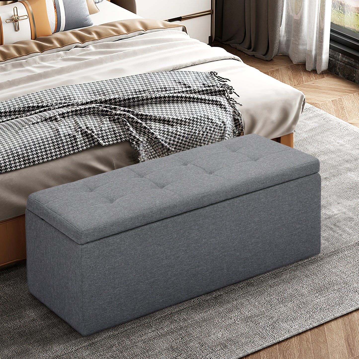 Set of 3 Lift top Storage Ottoman Bench Upholstered Footrest w/2 Cube Stool