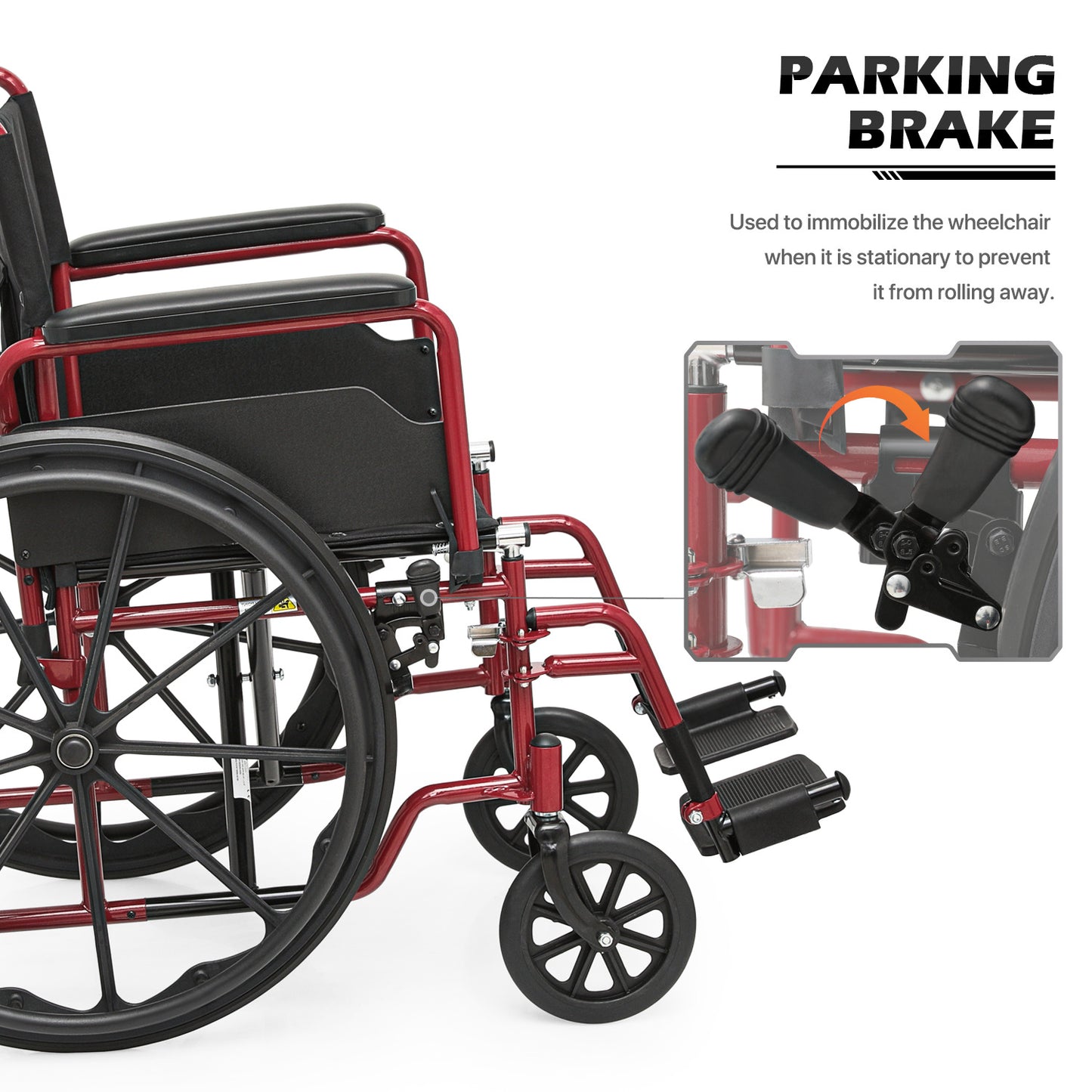 Manual Wheelchair - Red, FDA Approved - 18"x16" Seat