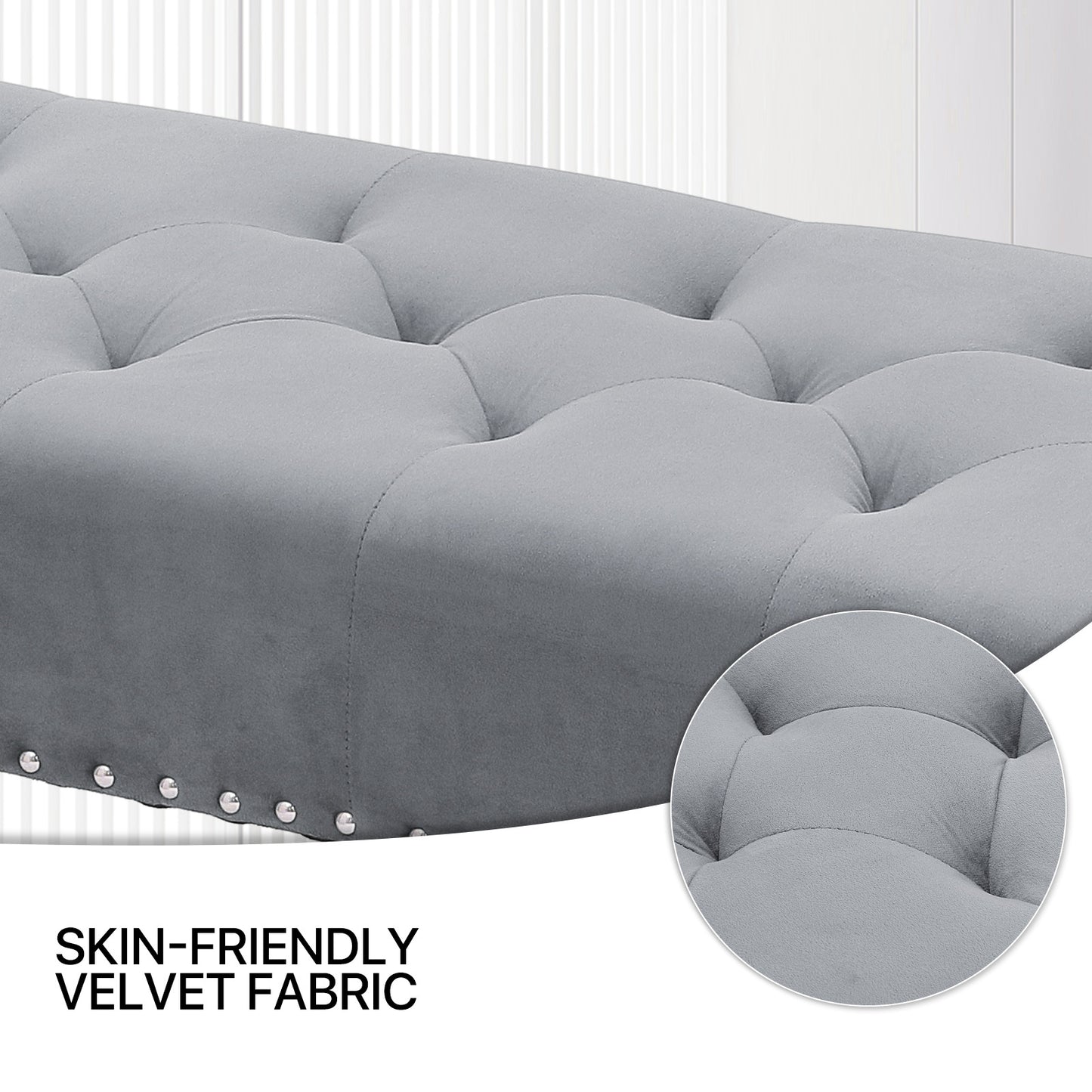 47" Tufted Ottoman Seat Mid-Century Rectangle Footstool Bench - Acrylic Foot