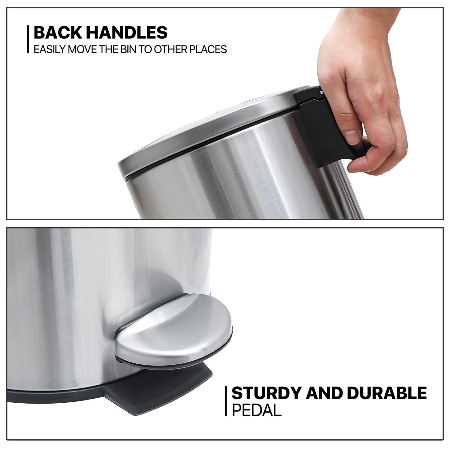 5L Step On Trash Bin - Stainless Steel