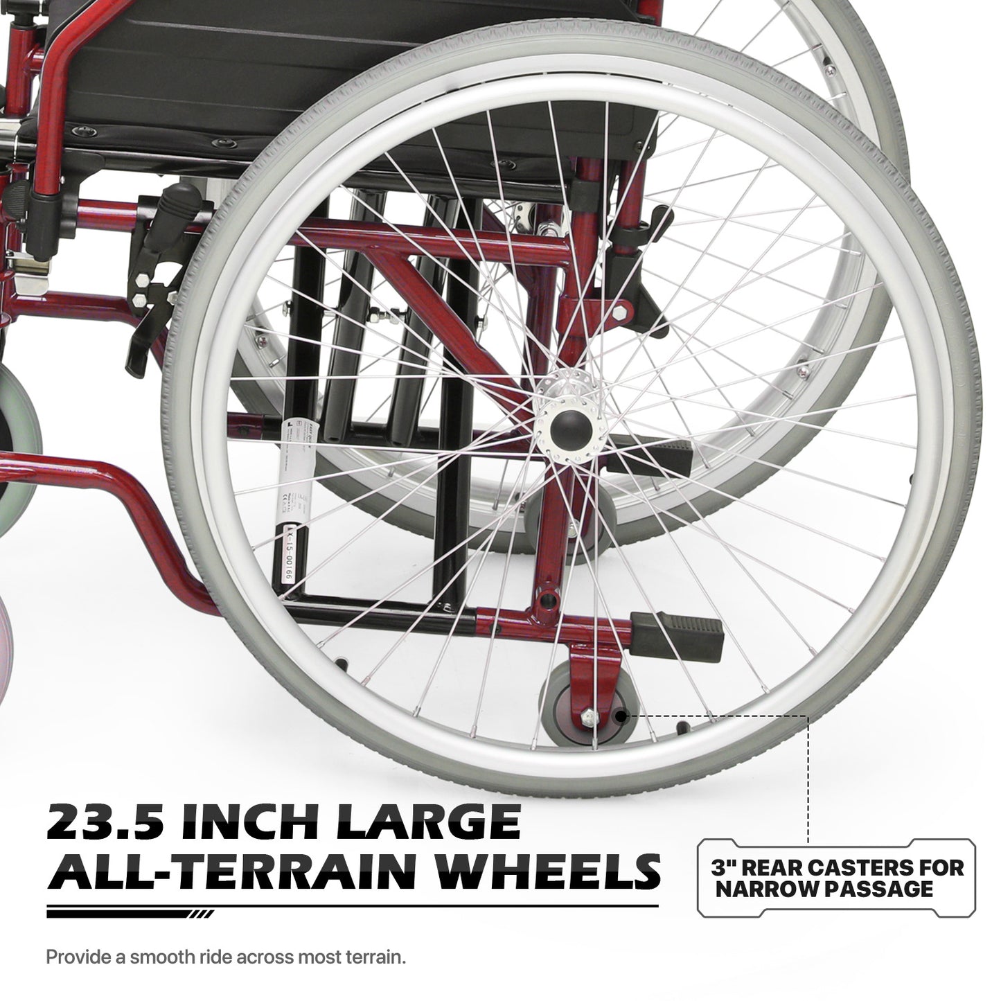 Manual Wheelchair - 7.5'' Front & 23.5'' Rear Wheel - 17"x15.5'' Nylon Seat