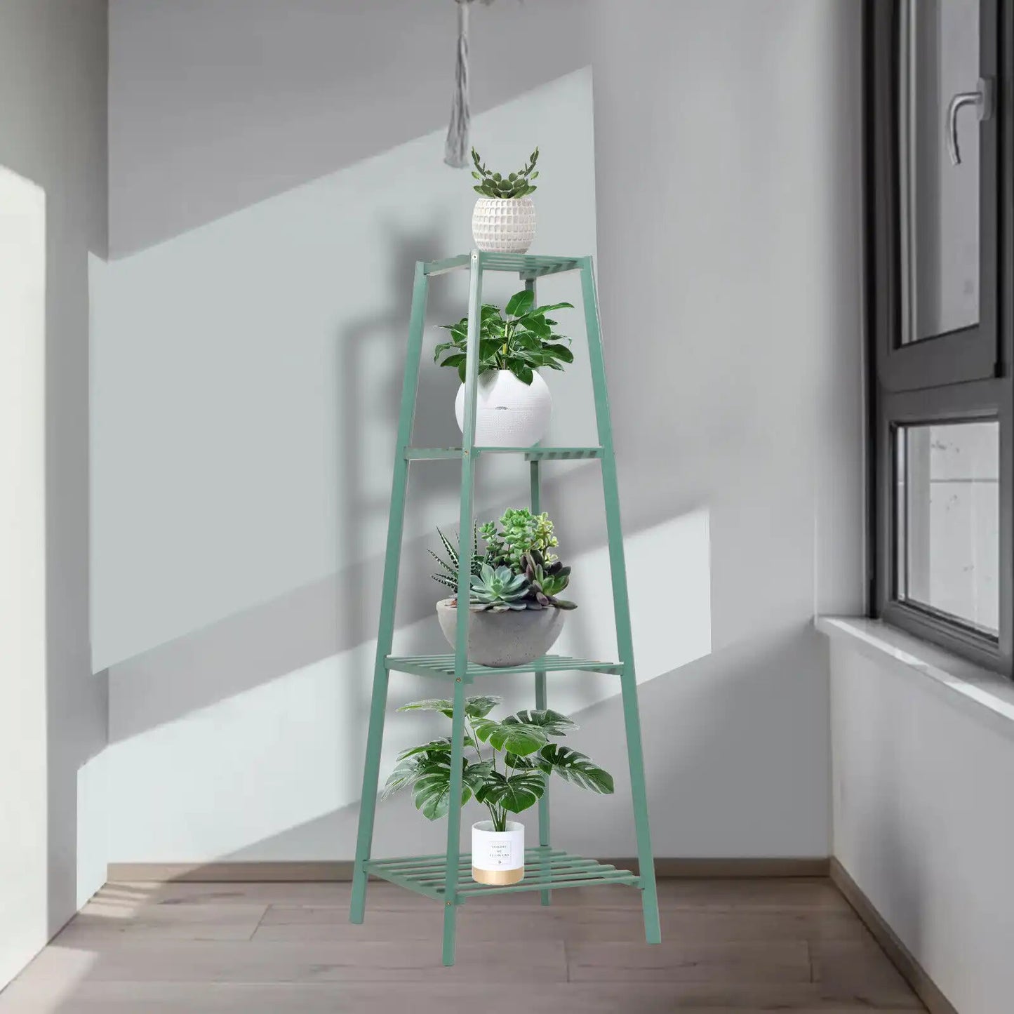 13" Green Bamboo Plant Stand