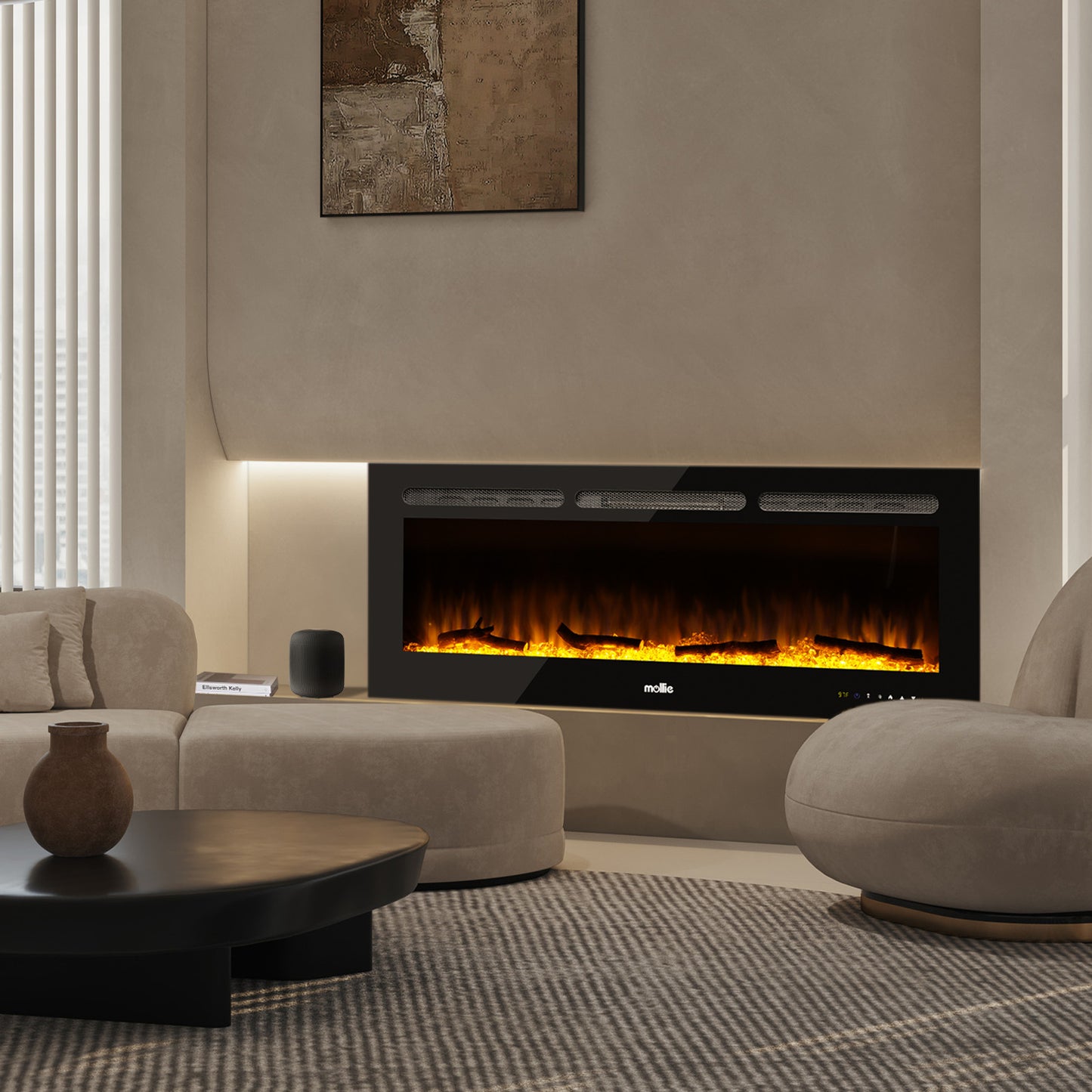 50" Wall Mounted Electric Fireplace - 1400W Space Heater - 8 Flame Colors 4 Brightness Level - with Remote