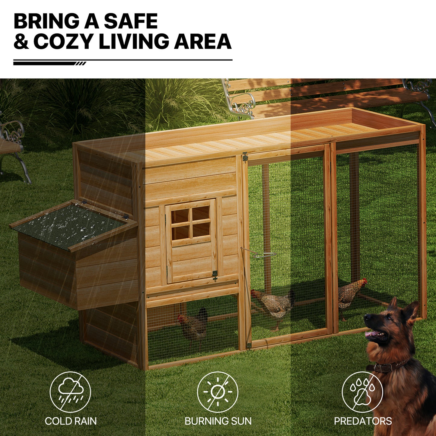 Wooden Chicken Bunny Rabbit Hutch Hen House Poultry Cage with Ramp+Nesting Box