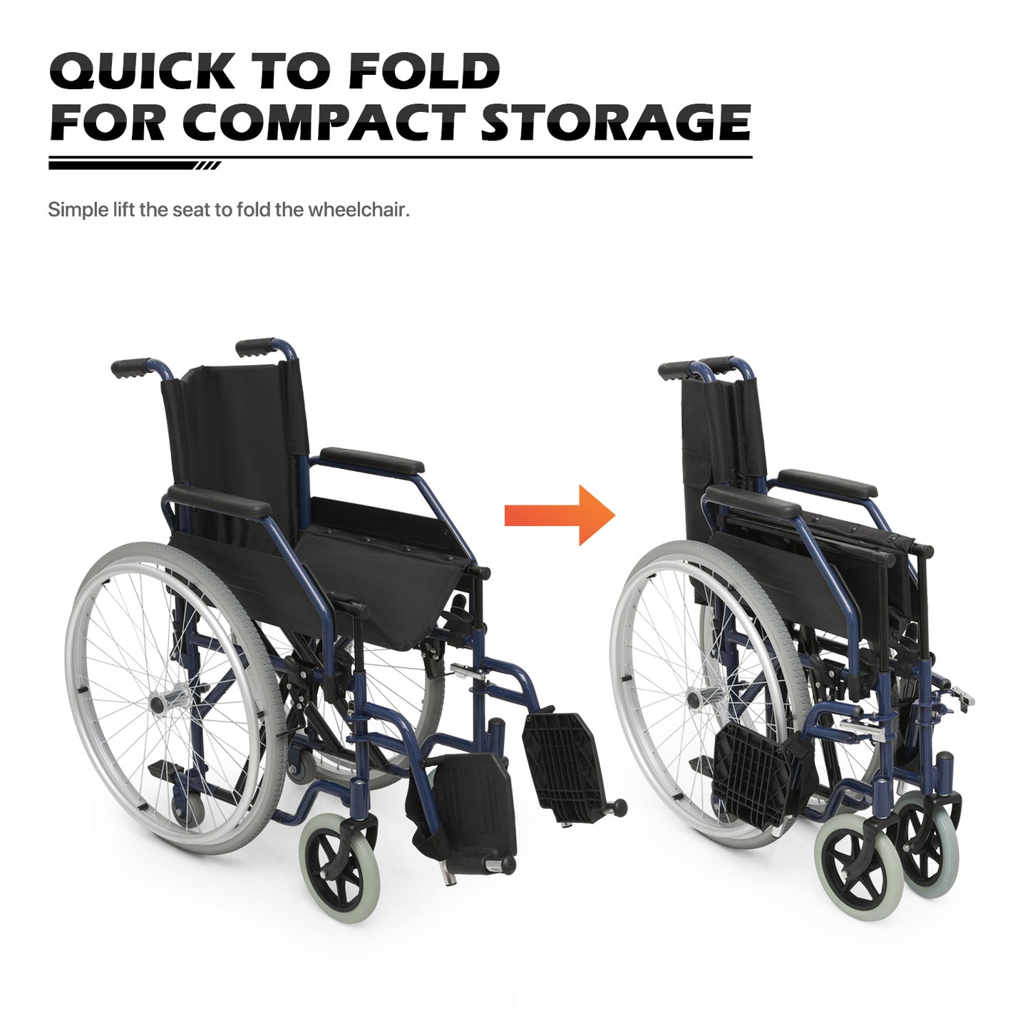 Manual Wheelchair - 7.5'' Front & 23.5'' Rear Wheel - 17"x15.5'' Nylon Seat