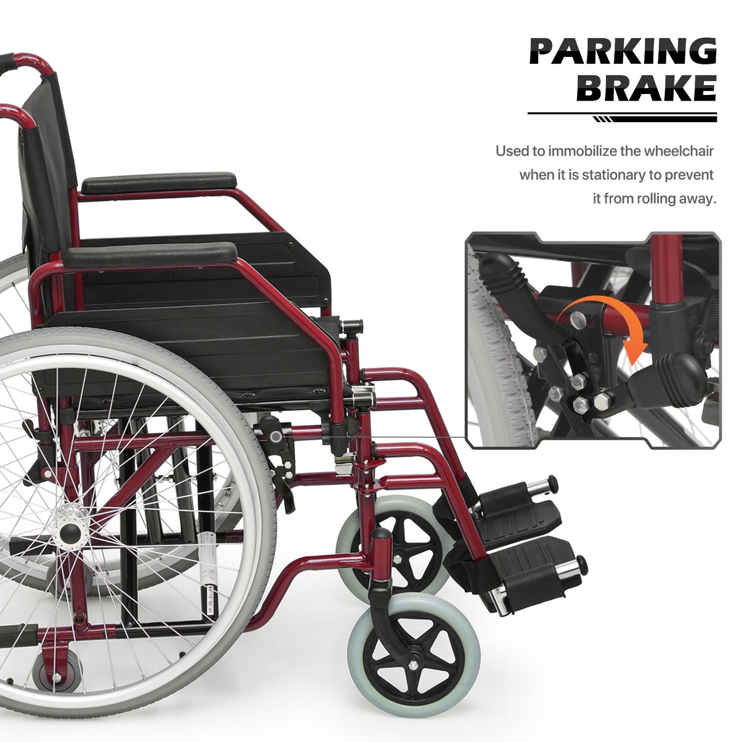 Manual Wheelchair - 7.5'' Front & 23.5'' Rear Wheel - 17"x15.5'' Nylon Seat