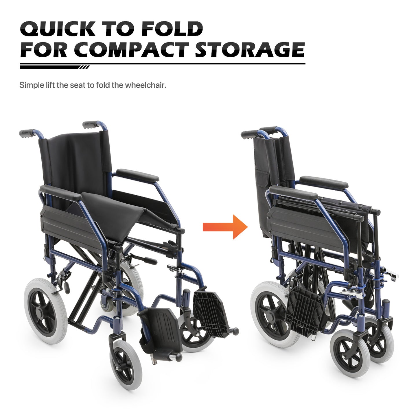 Transport Wheelchair - PU Solid Tyre - Blue