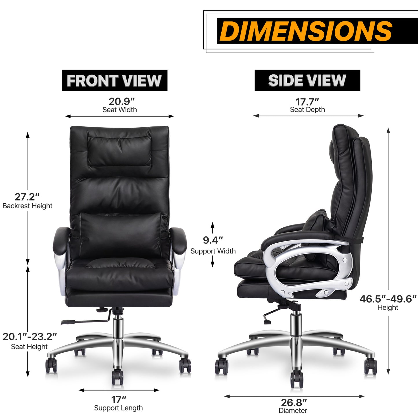 Faux Leather Executive Chair with Lumbar Support - 29" x 47" Studded Mat Set